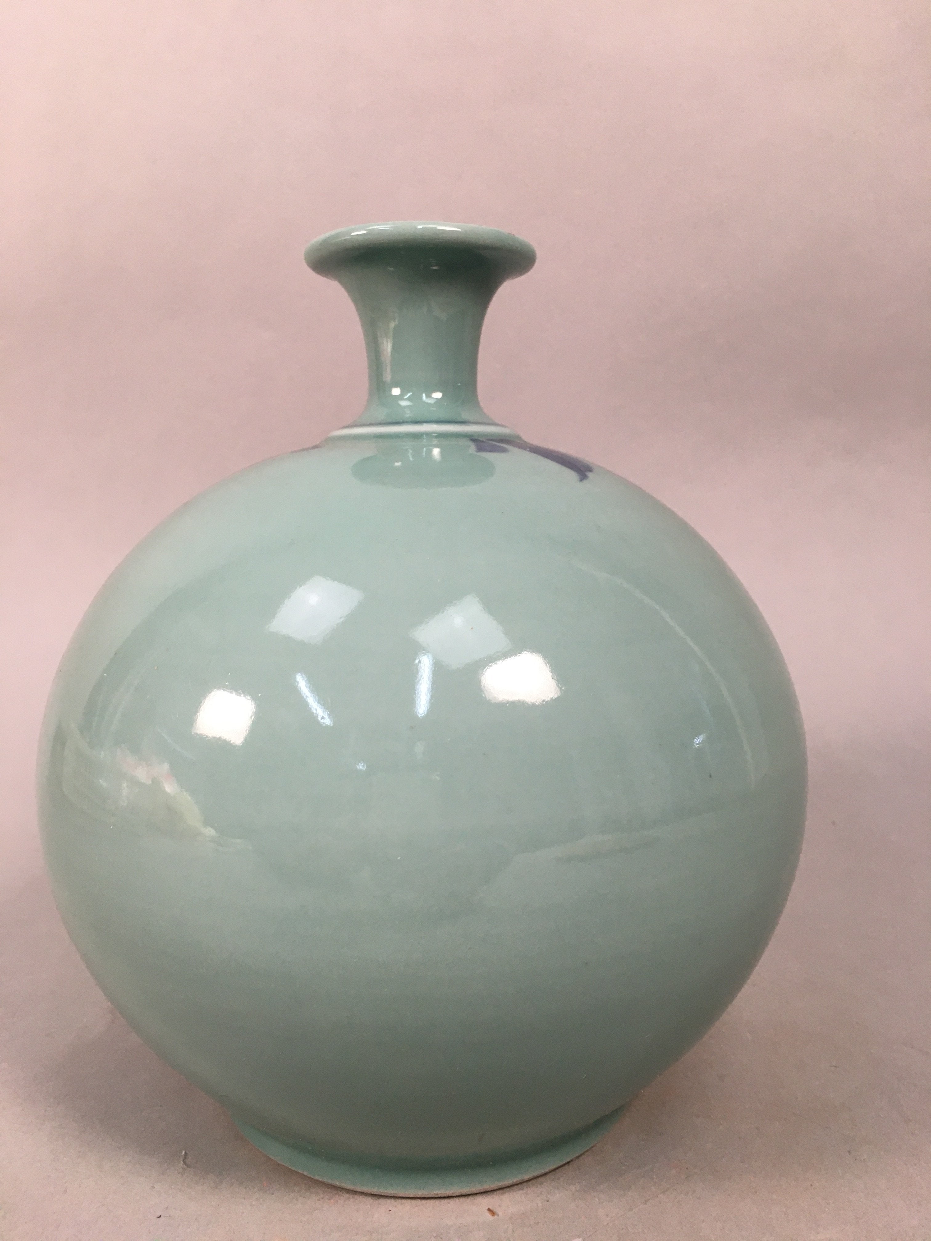Japanese Porcelain Flower Vase Kutani ware Vtg Kabin Celadon Peony Ikebana FV893