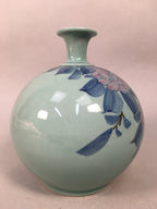 Japanese Porcelain Flower Vase Kutani ware Vtg Kabin Celadon Peony Ikebana FV893