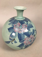 Japanese Porcelain Flower Vase Kutani ware Vtg Kabin Celadon Peony Ikebana FV893