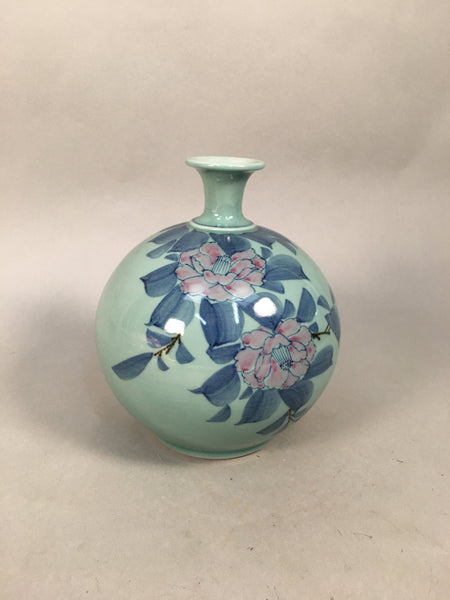 Japanese Porcelain Flower Vase Kutani ware Vtg Kabin Celadon Peony