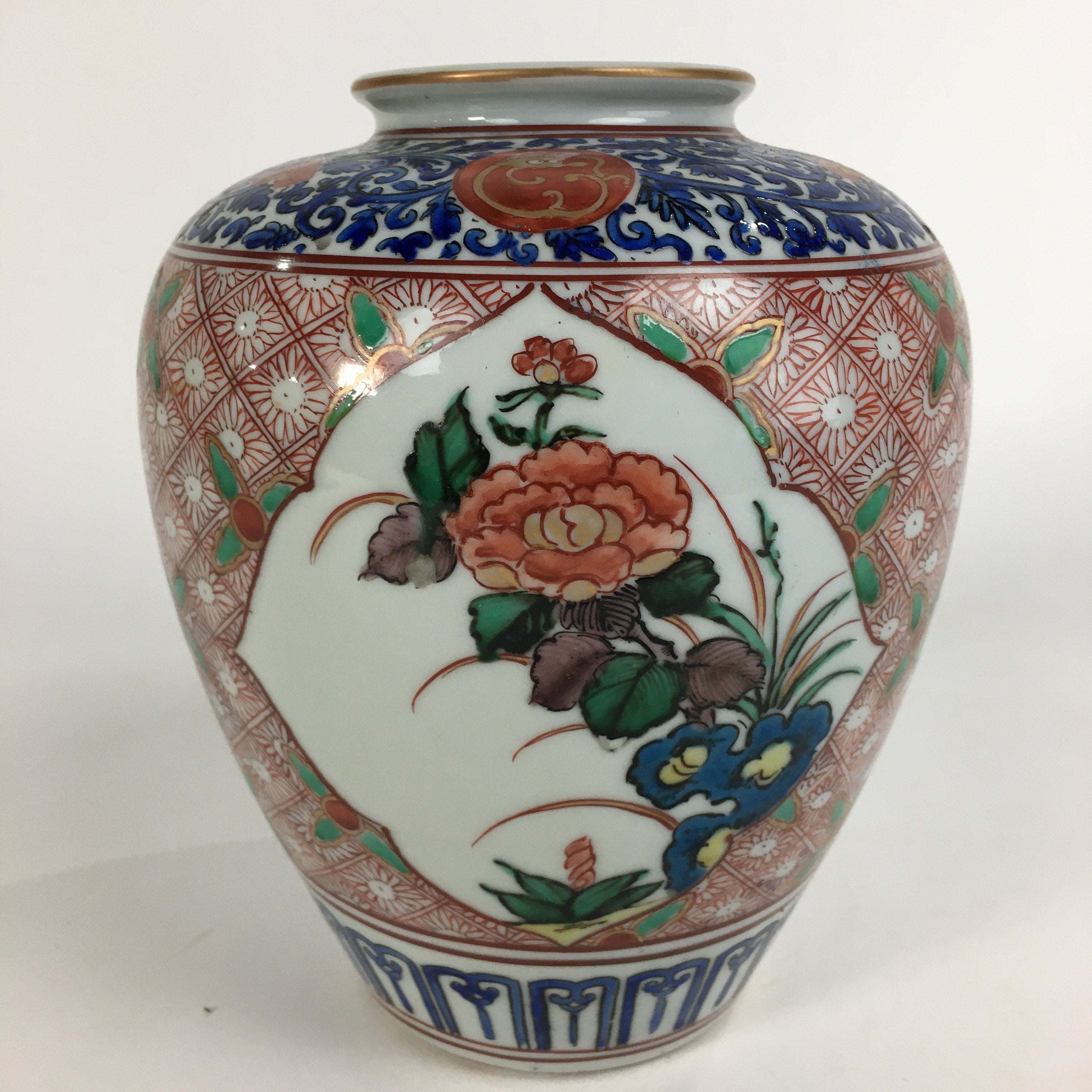Japanese Porcelain Flower Vase Kutani ware Vtg Kabin Ikebana Arrangement FV926