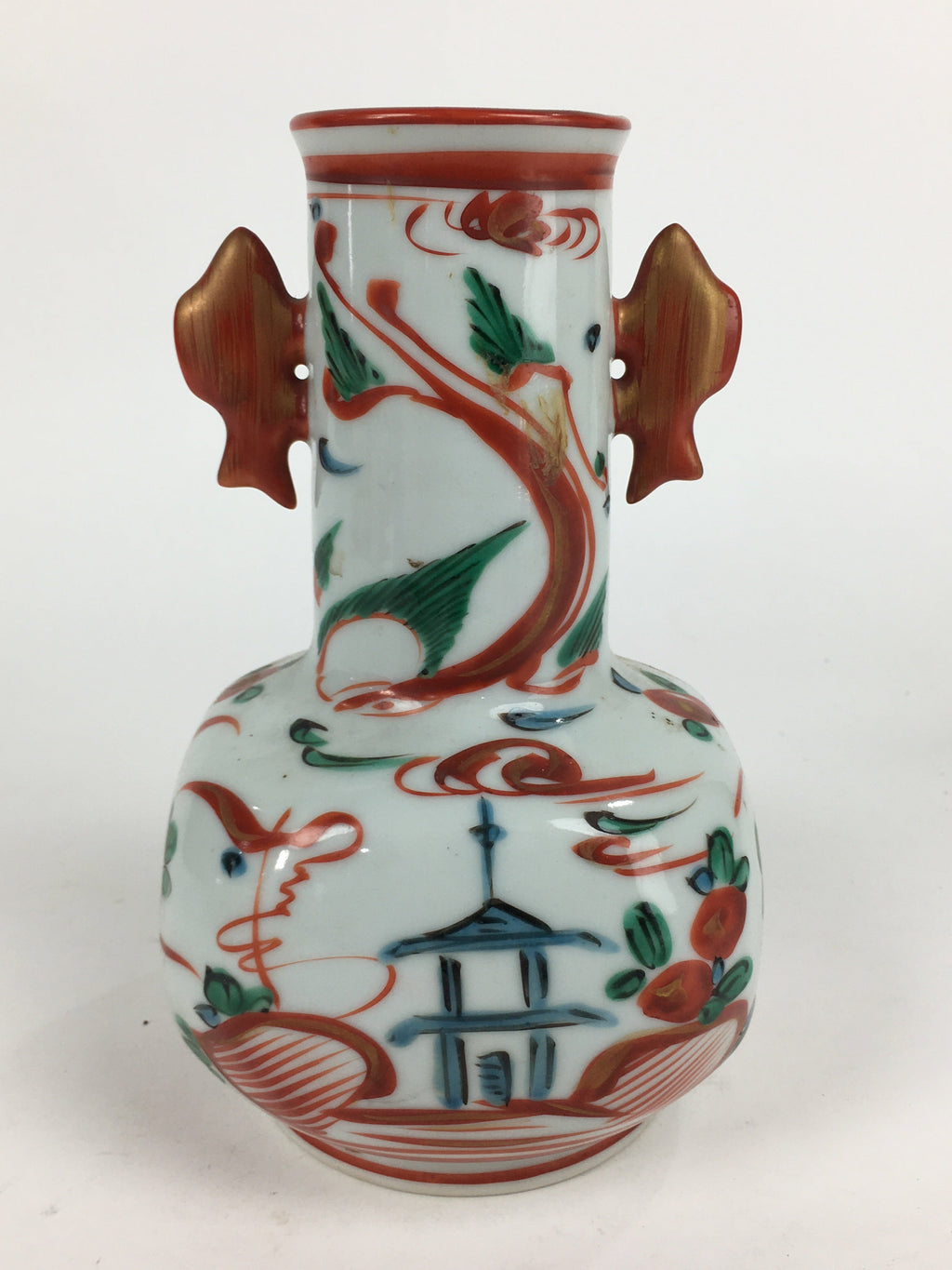 Japanese Porcelain Flower Vase Mino ware Vtg Akae Kabin Ikebana Arrangement FV94