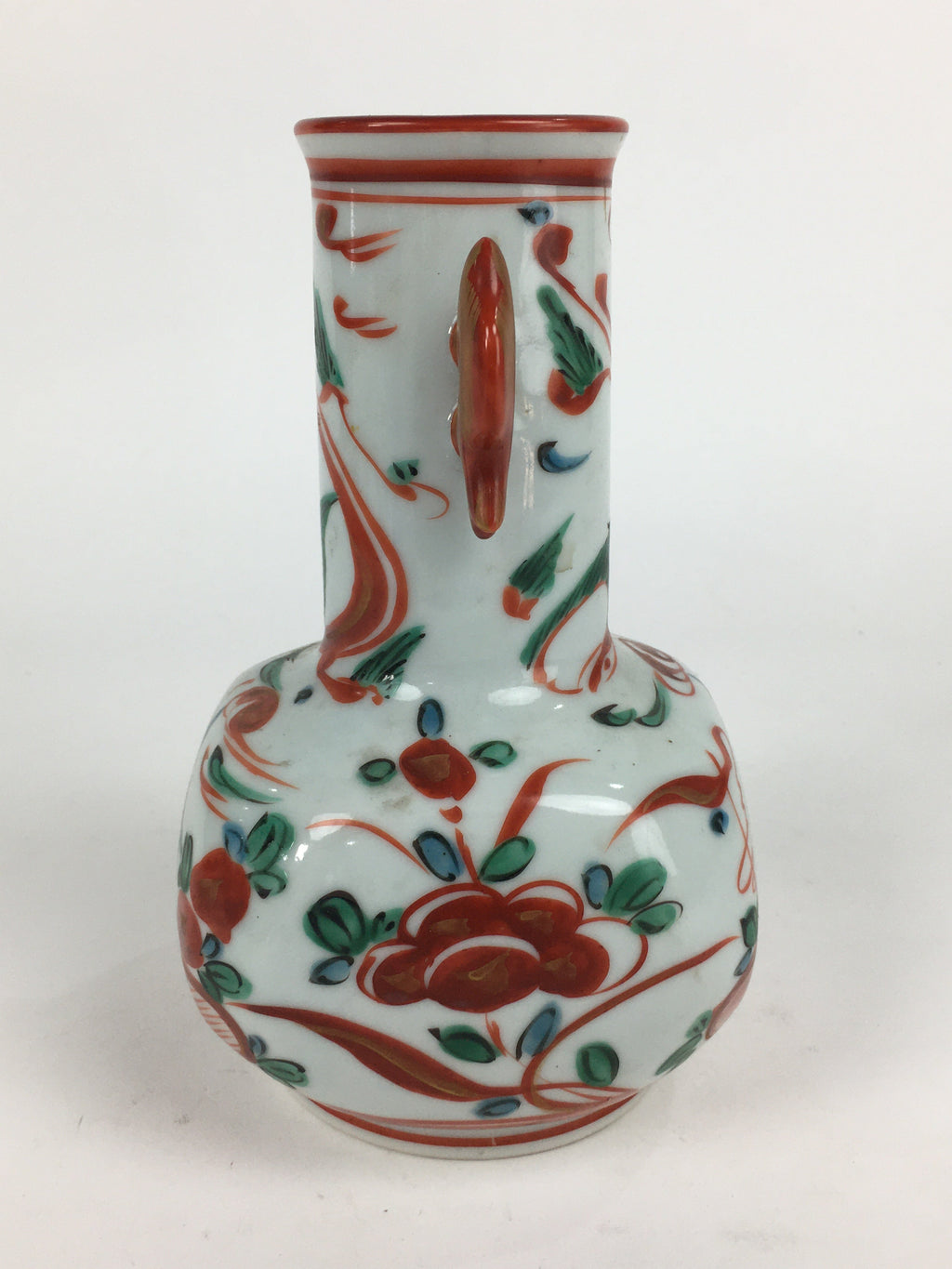Japanese Porcelain Flower Vase Mino ware Vtg Akae Kabin Ikebana Arrangement FV94