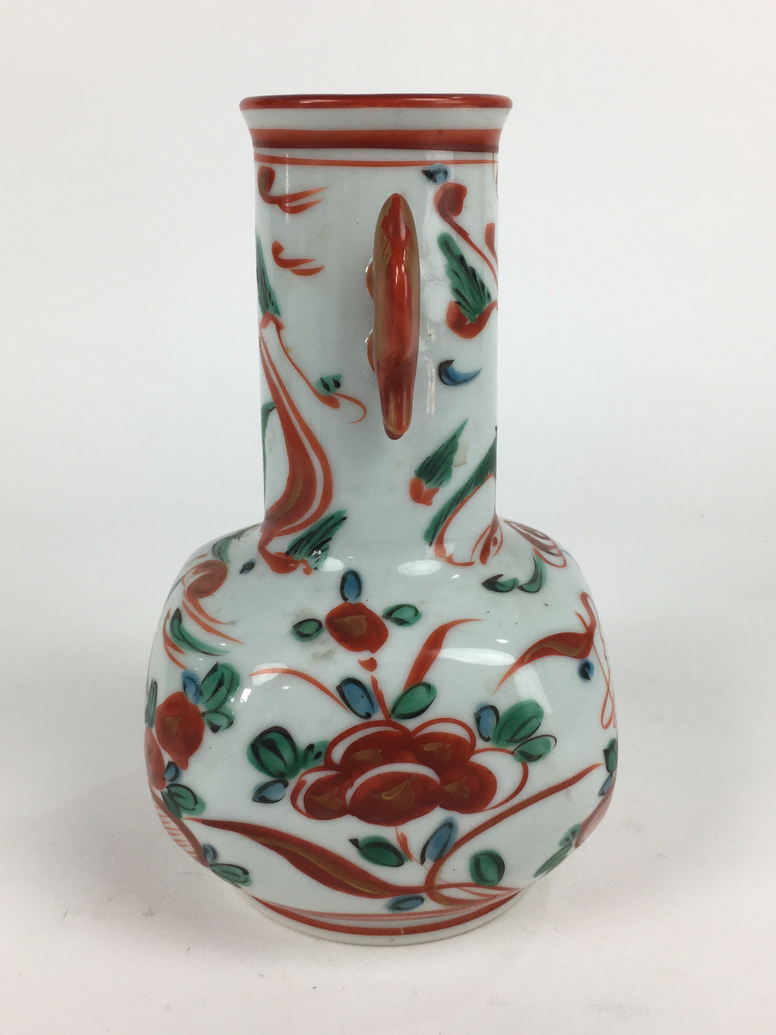Japanese Porcelain Flower Vase Mino ware Vtg Akae Kabin Ikebana Arrangement FV94