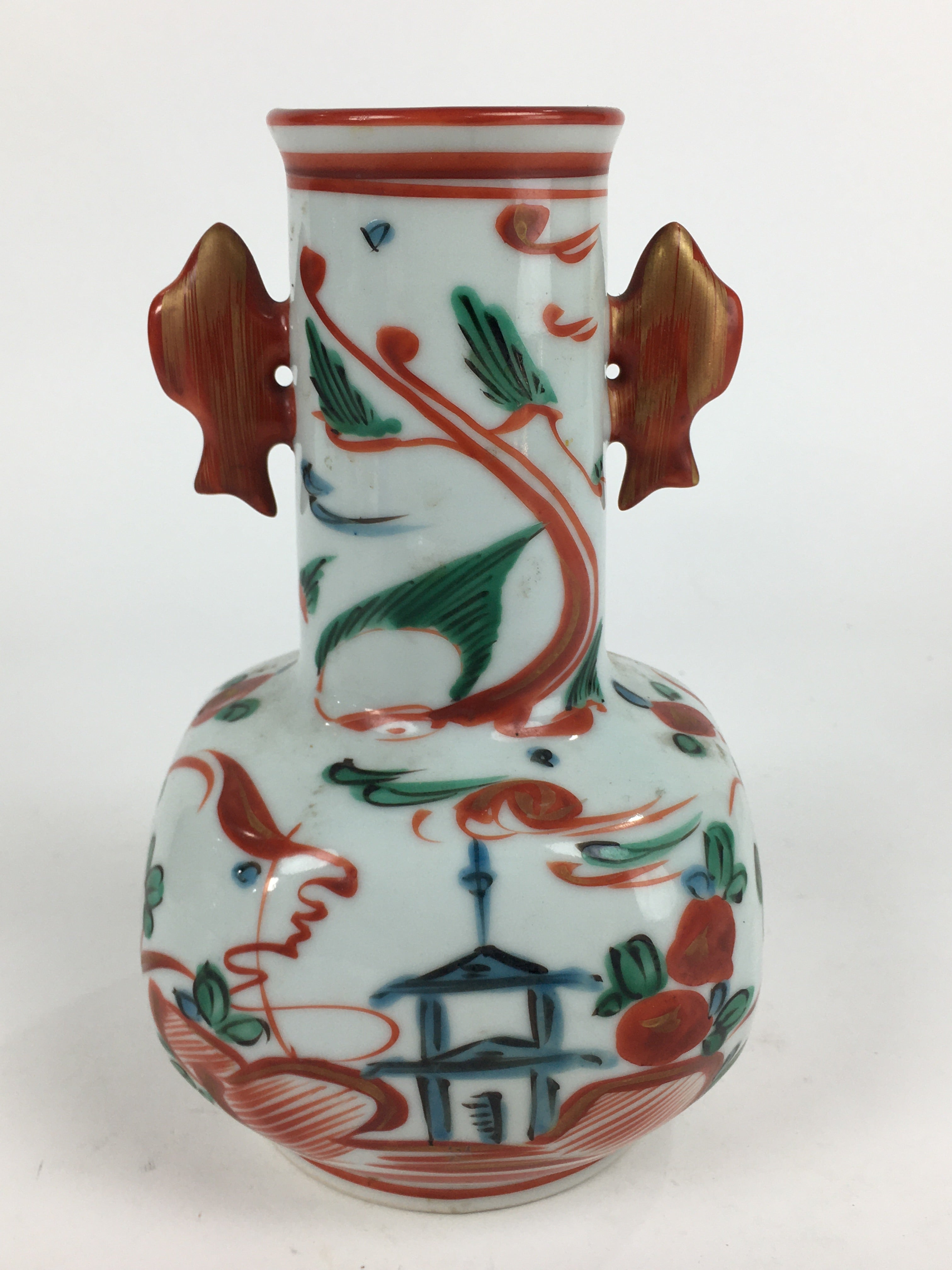 Japanese Porcelain Flower Vase Mino ware Vtg Akae Kabin Ikebana Arrangement FV94