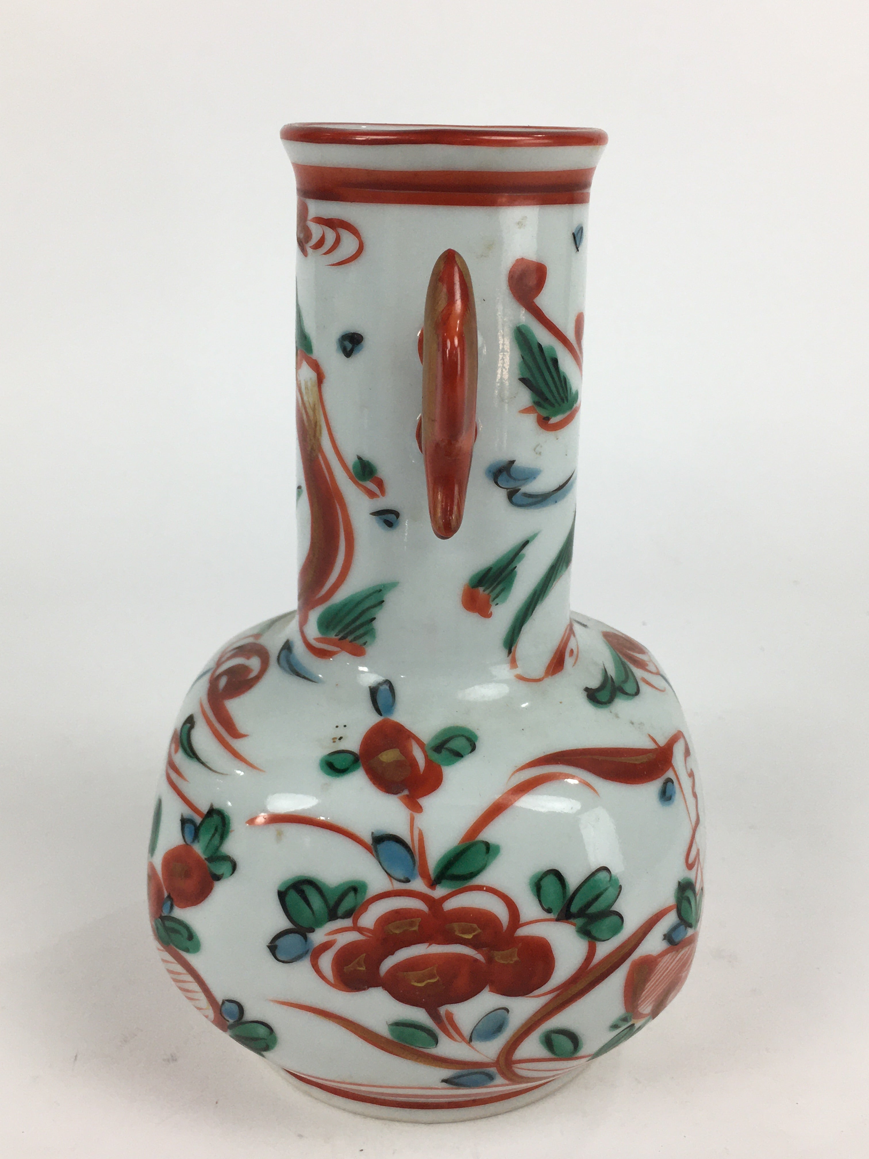 Japanese Porcelain Flower Vase Mino ware Vtg Akae Kabin Ikebana Arrangement FV94