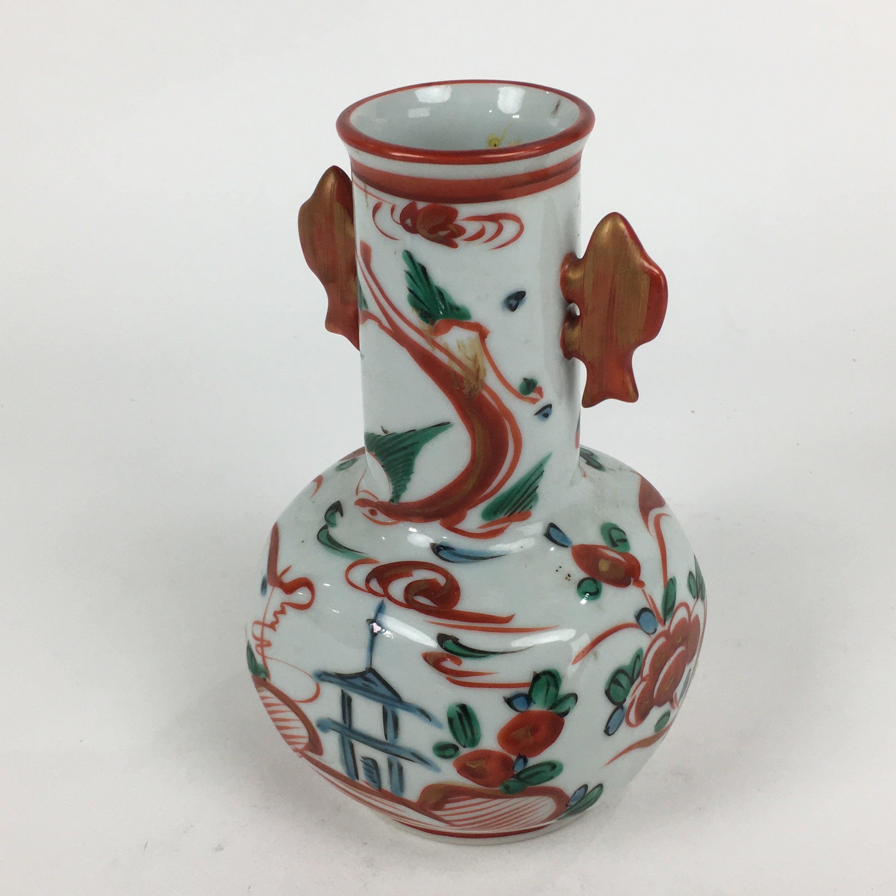Japanese Porcelain Flower Vase Mino ware Vtg Akae Kabin Ikebana Arrangement FV94