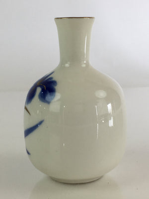 Japanese Porcelain Flower Vase Vtg Kabin Blue Iris Ikebana Arrangement White FK4