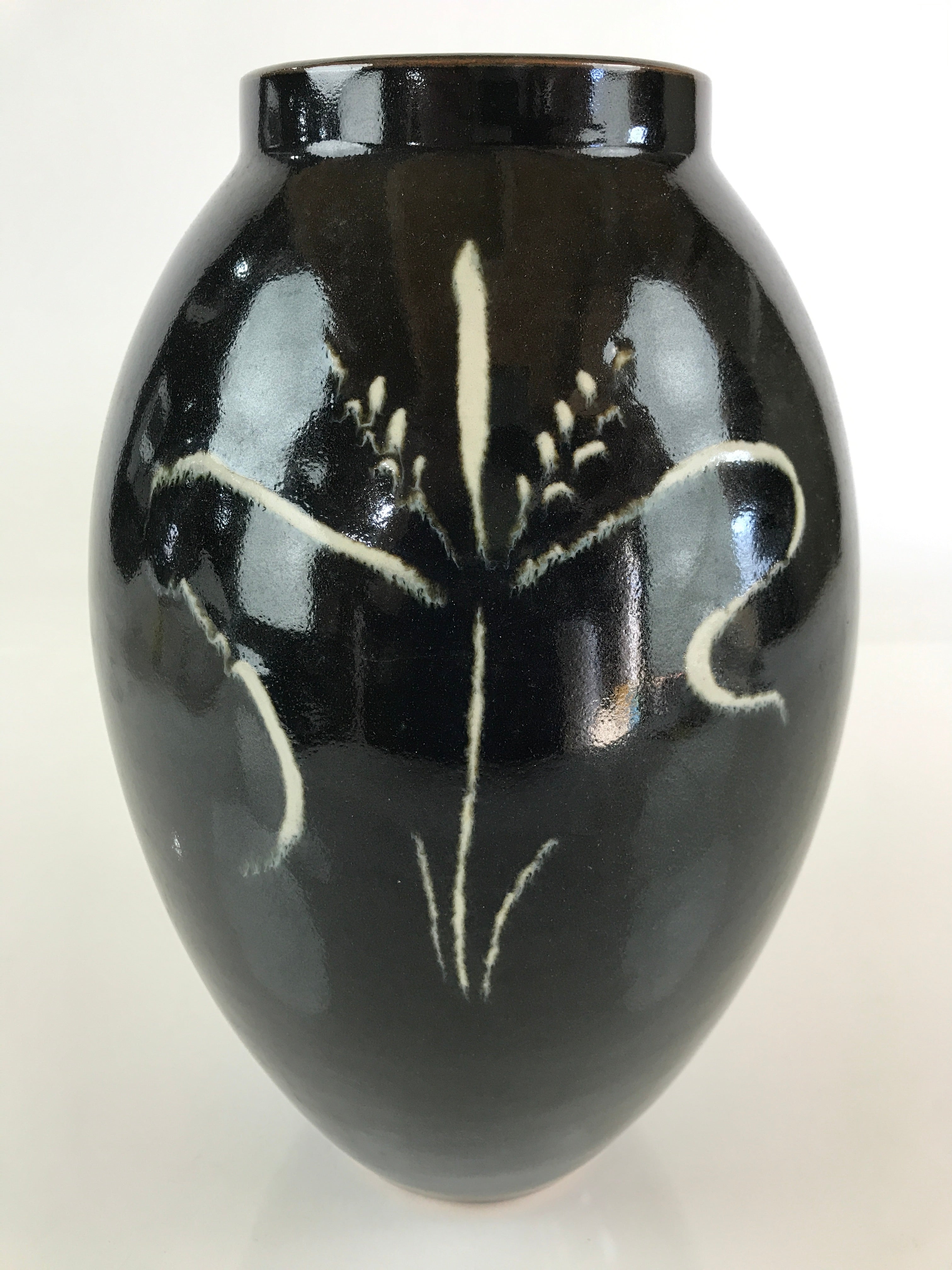 Japanese Porcelain Flower Vase Vtg Kabin Ikebana Arrangement Black PX651