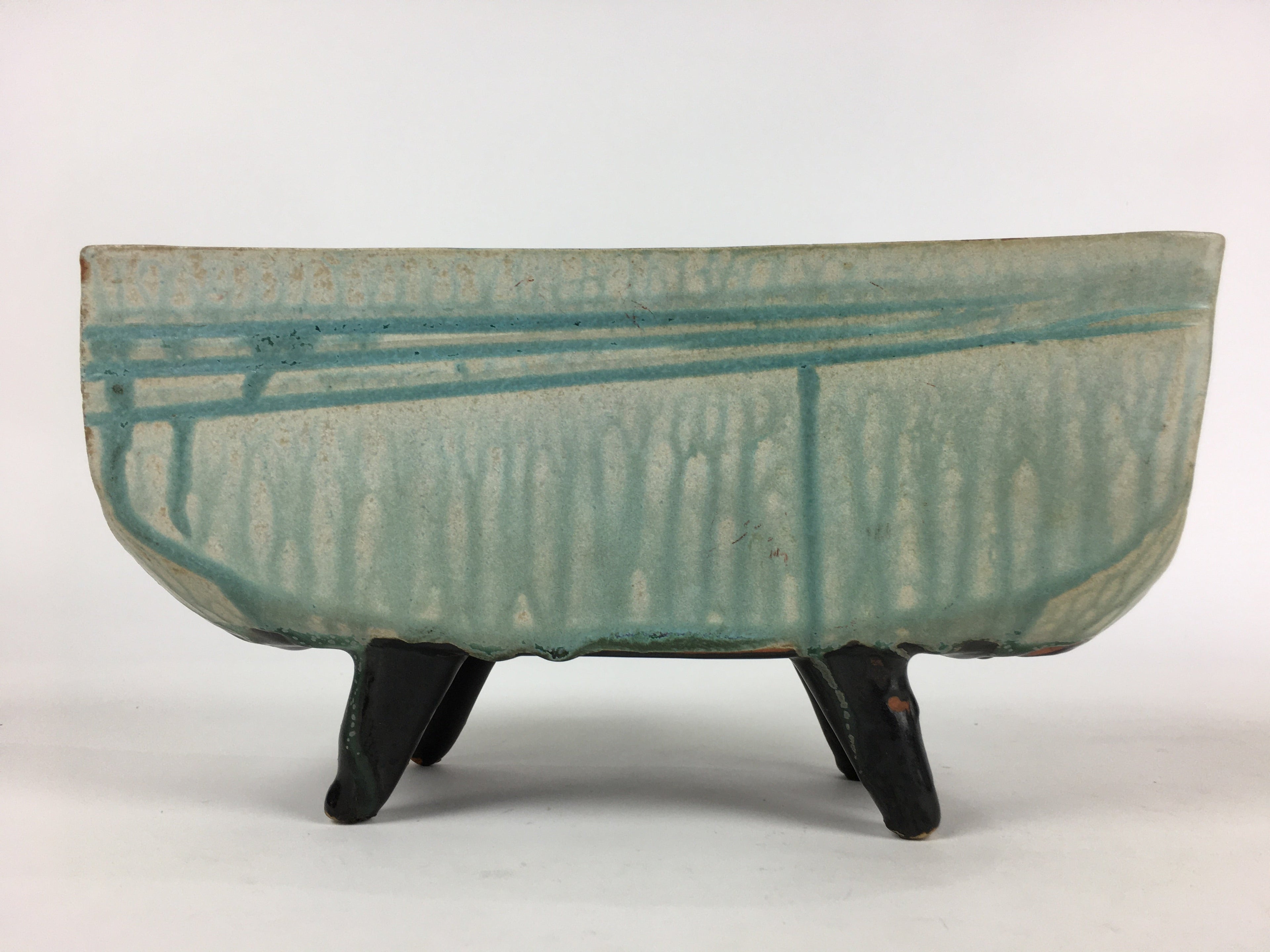 Japanese Porcelain Flower Vase Vtg Pottery Suiban Ikebana Light Green PP968