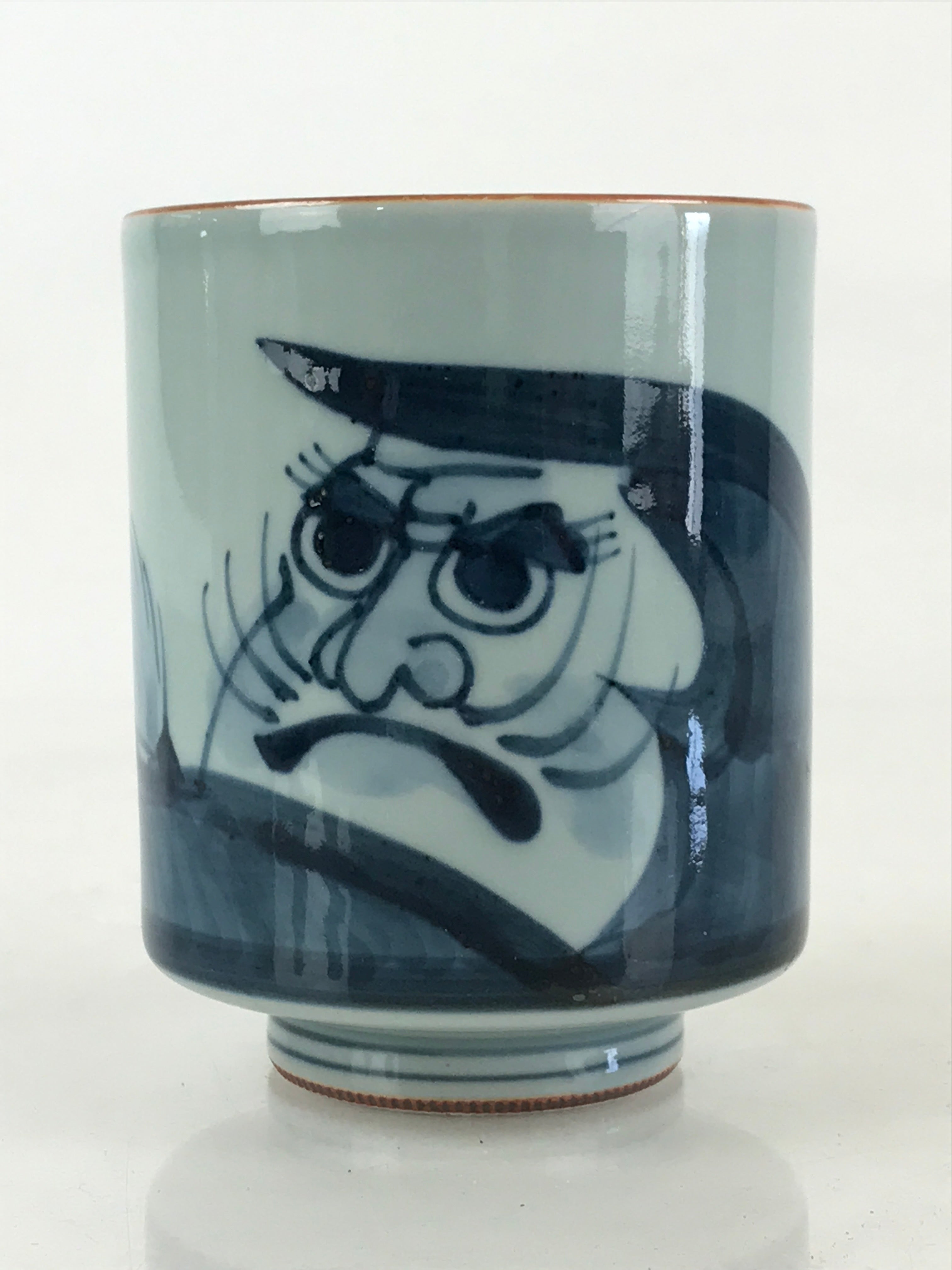 Japanese Porcelain Hasami Ware Teacup Yunomi Vtg Blue Sometsuke Daruma TC325