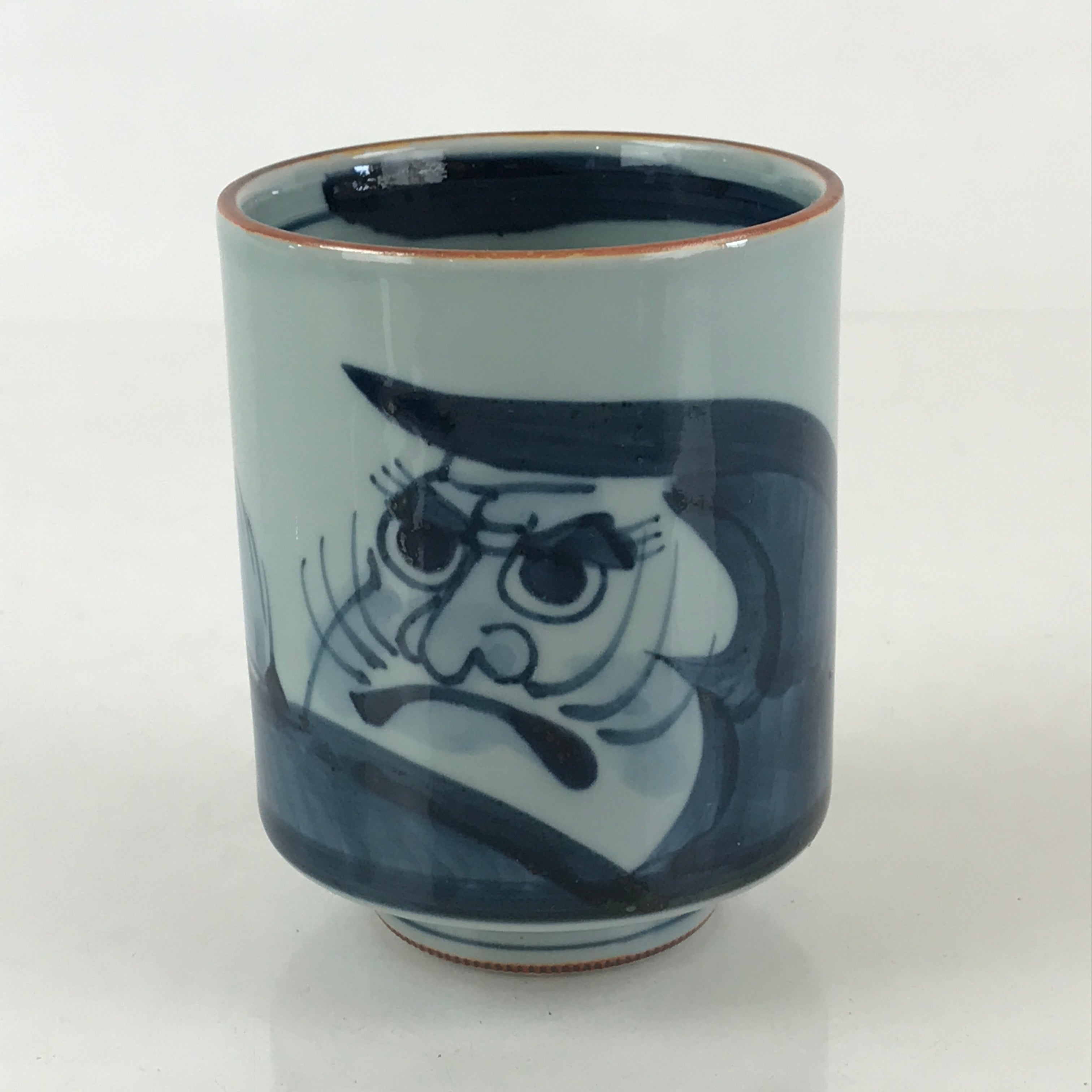 Japanese Porcelain Hasami Ware Teacup Yunomi Vtg Blue Sometsuke Daruma TC325
