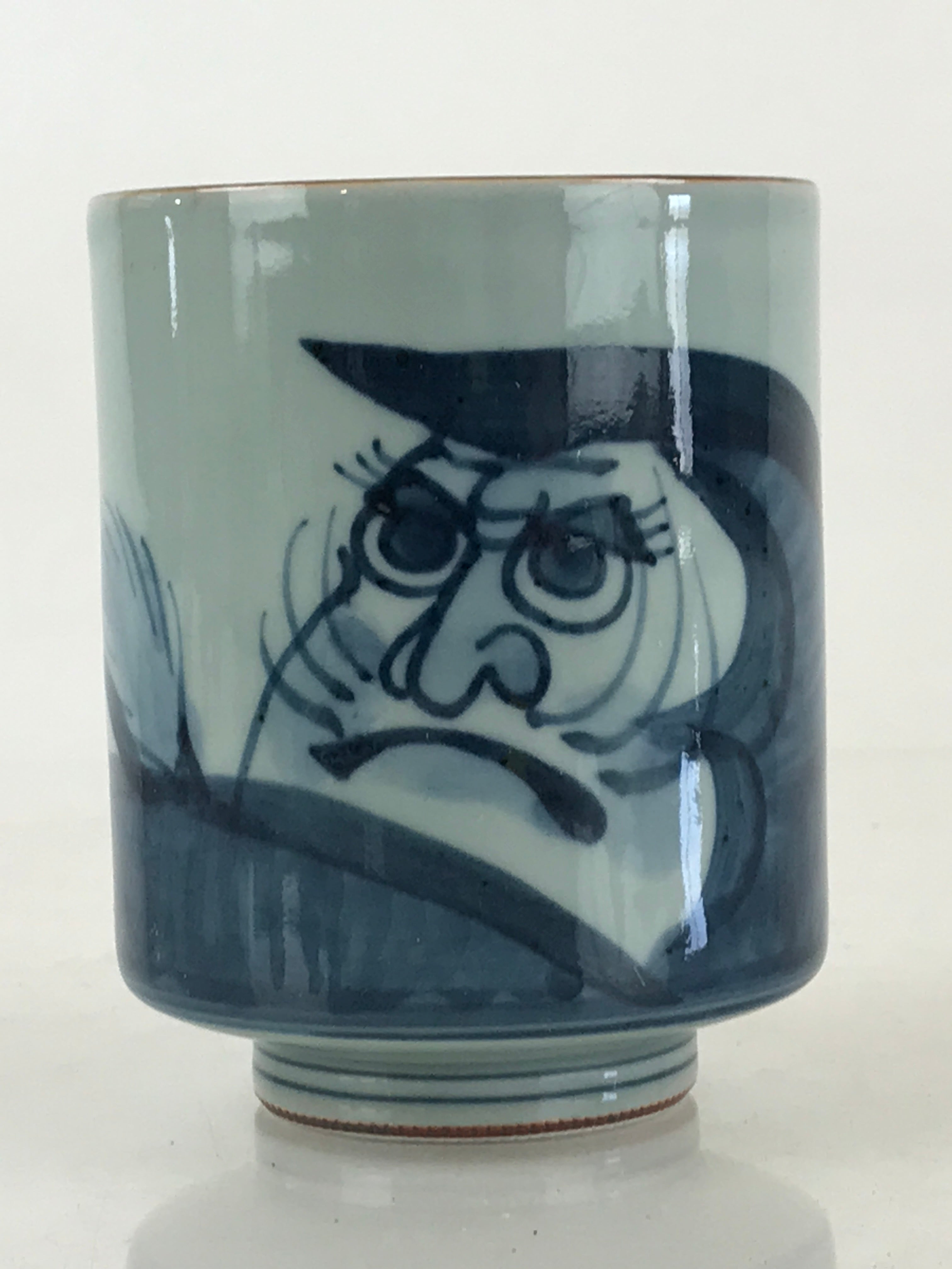 Japanese Porcelain Hasami Ware Teacup Yunomi Vtg Blue Sometsuke Daruma TC326