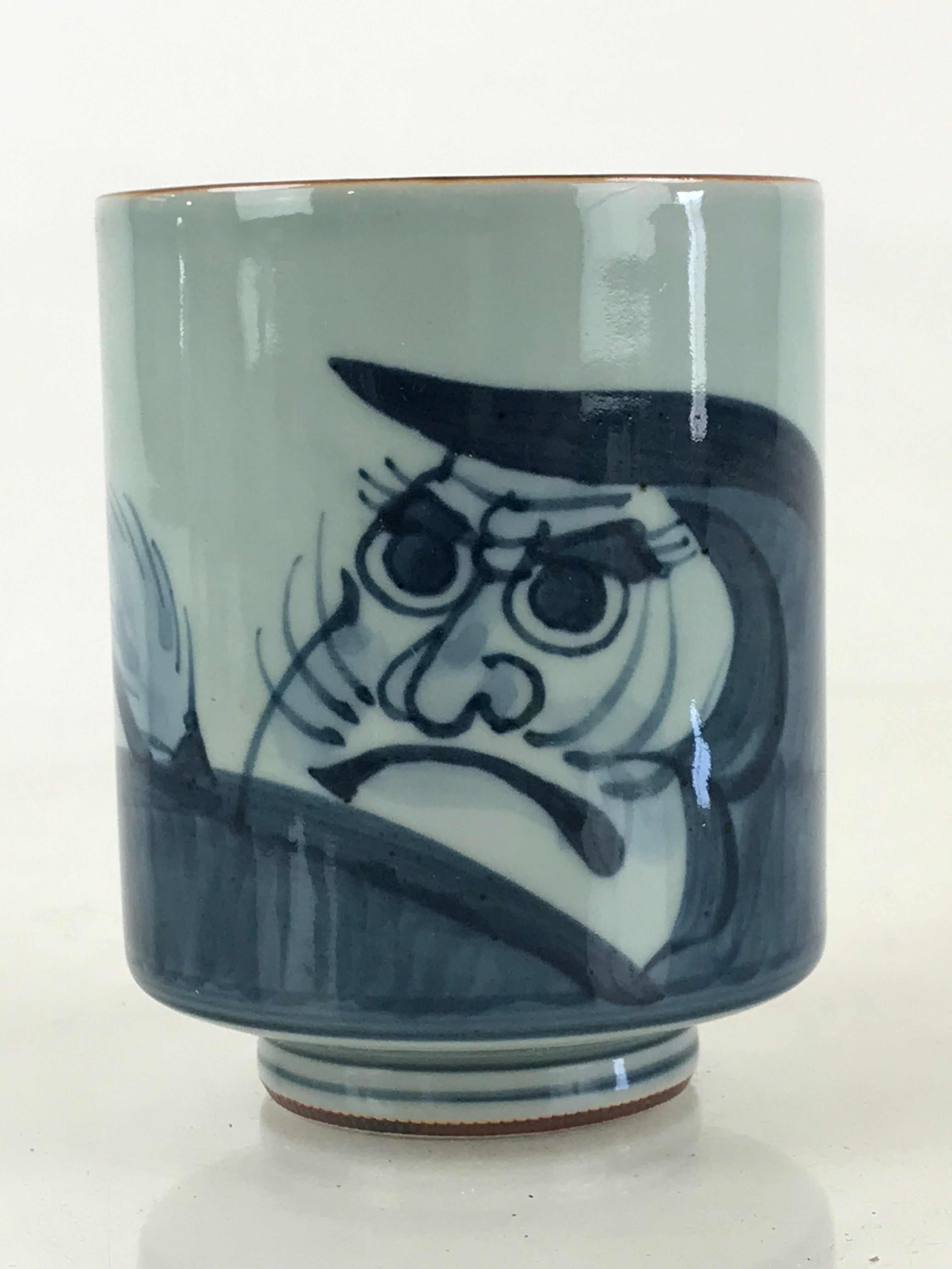 Japanese Porcelain Hasami Ware Teacup Yunomi Vtg Blue Sometsuke Daruma TC327