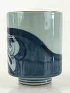 Japanese Porcelain Hasami Ware Teacup Yunomi Vtg Blue Sometsuke Daruma TC327