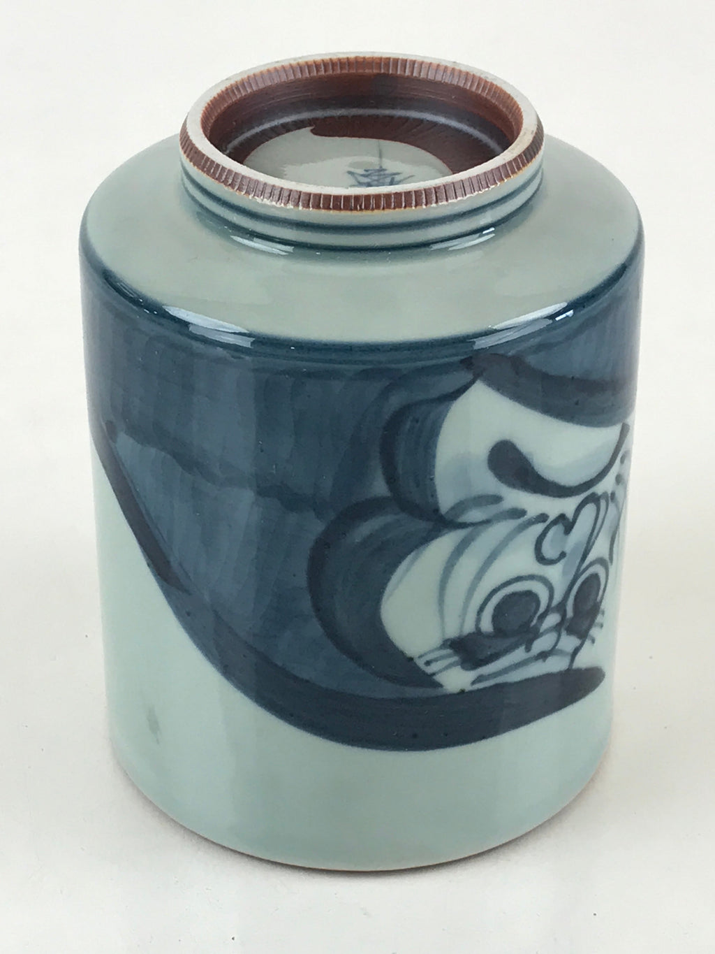 Japanese Porcelain Hasami Ware Teacup Yunomi Vtg Blue Sometsuke Daruma TC327