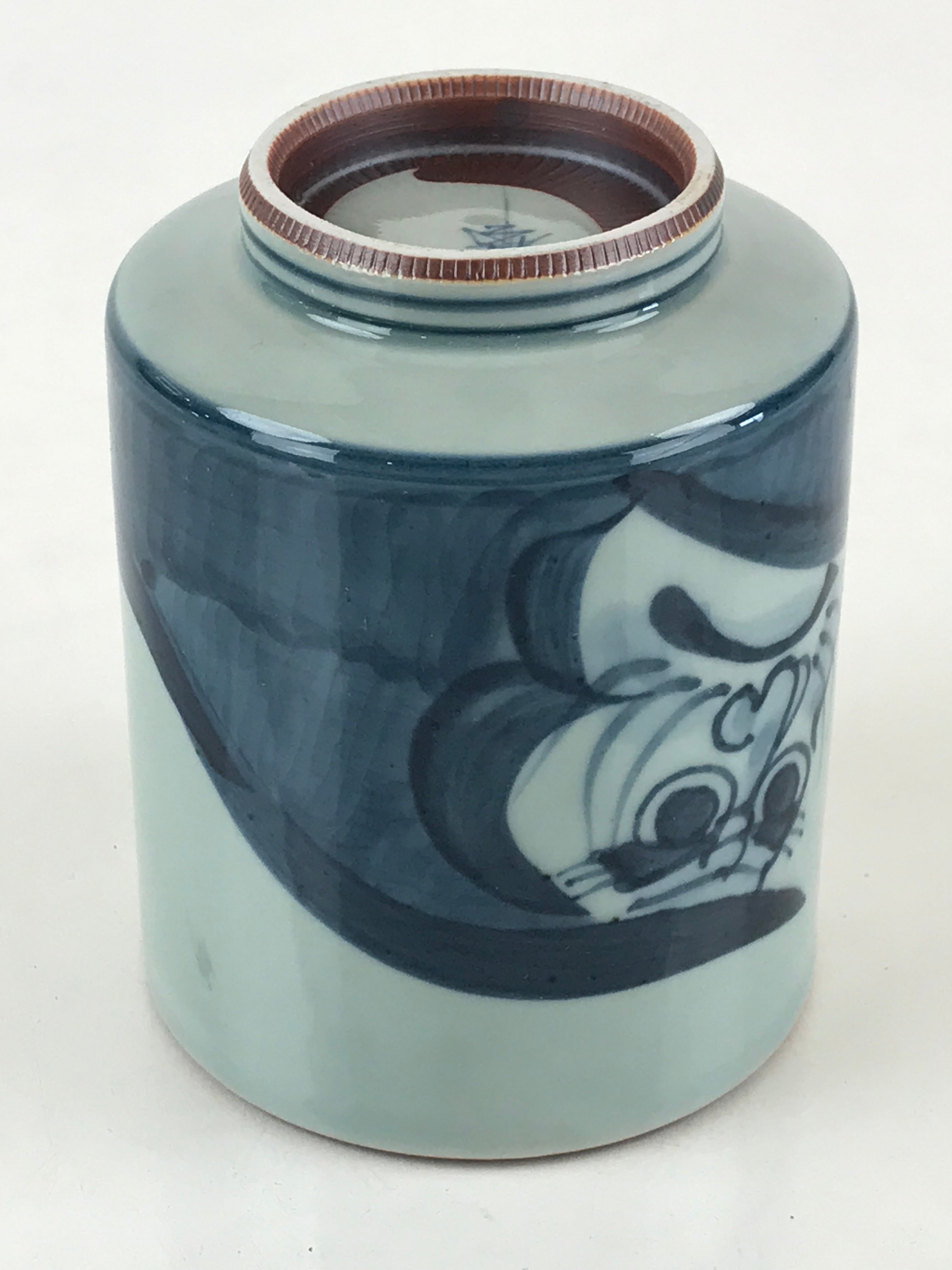 Japanese Porcelain Hasami Ware Teacup Yunomi Vtg Blue Sometsuke Daruma TC327