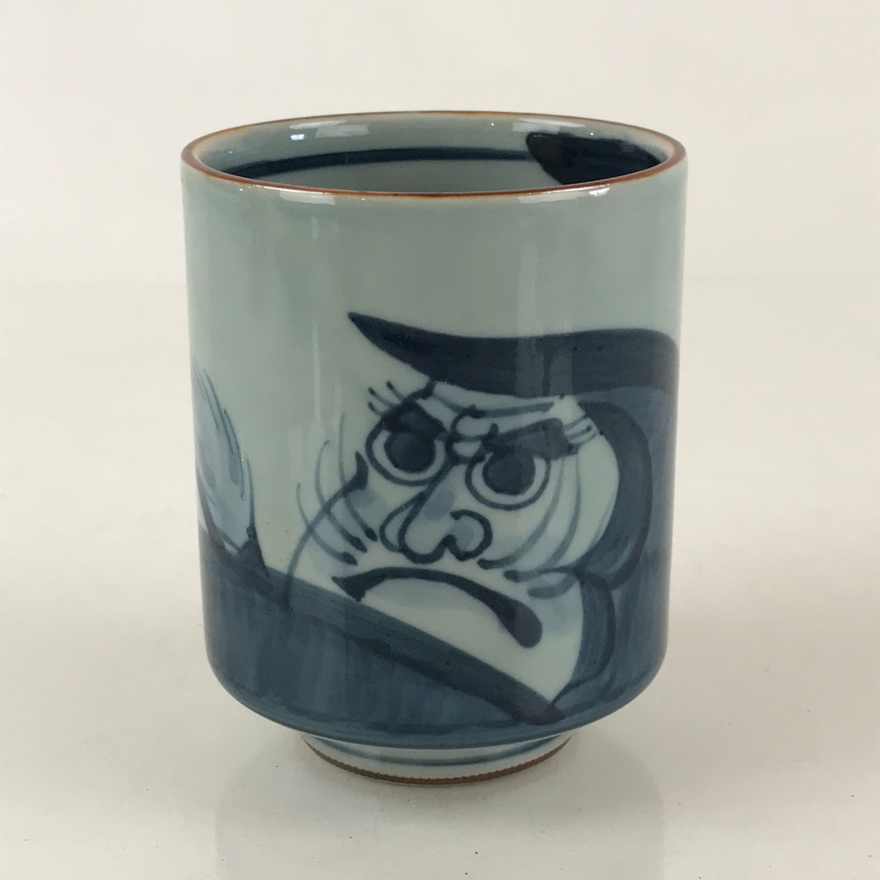 Japanese Porcelain Hasami Ware Teacup Yunomi Vtg Blue Sometsuke Daruma TC327