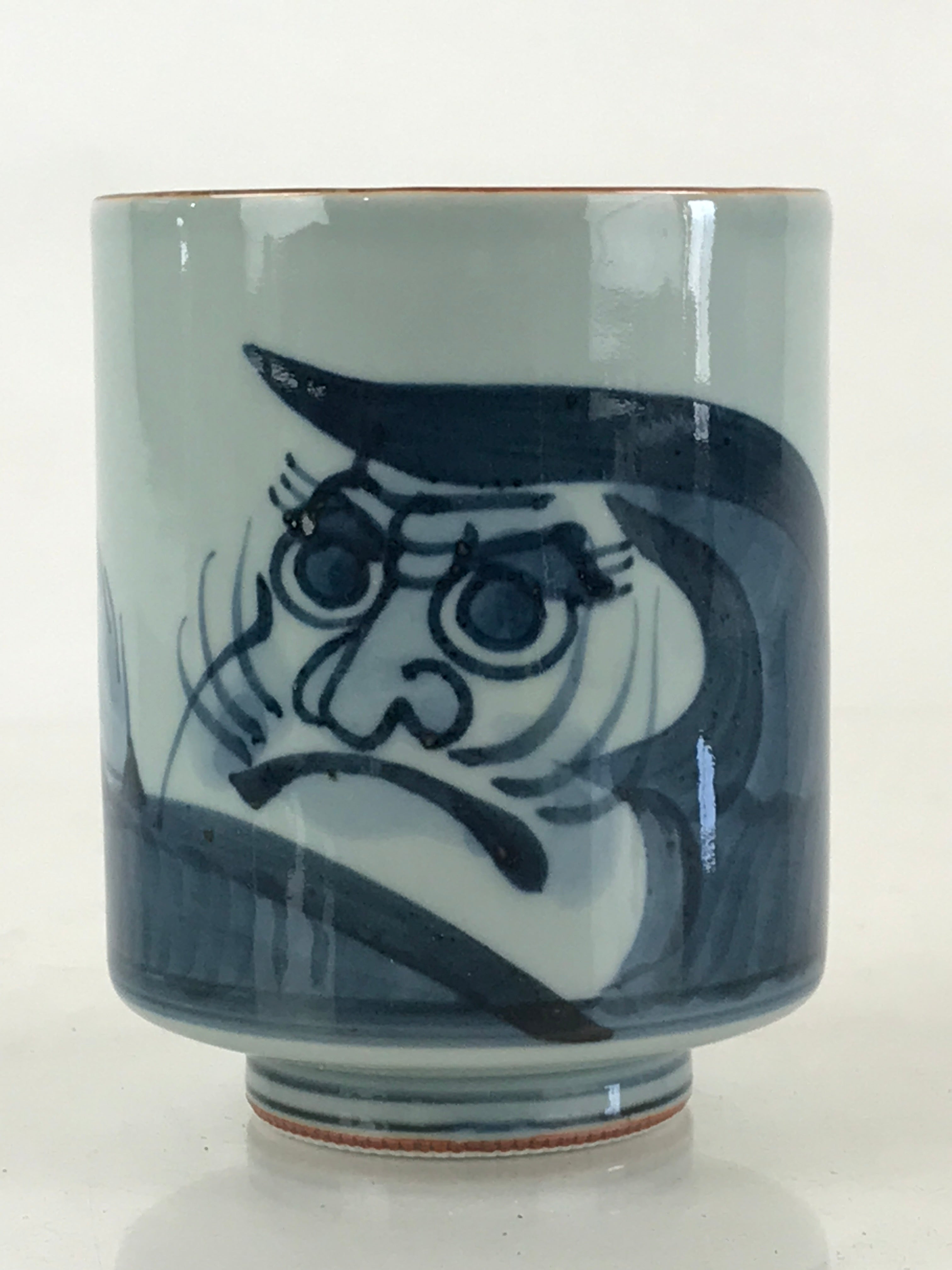 Japanese Porcelain Hasami Ware Teacup Yunomi Vtg Blue Sometsuke Daruma TC328
