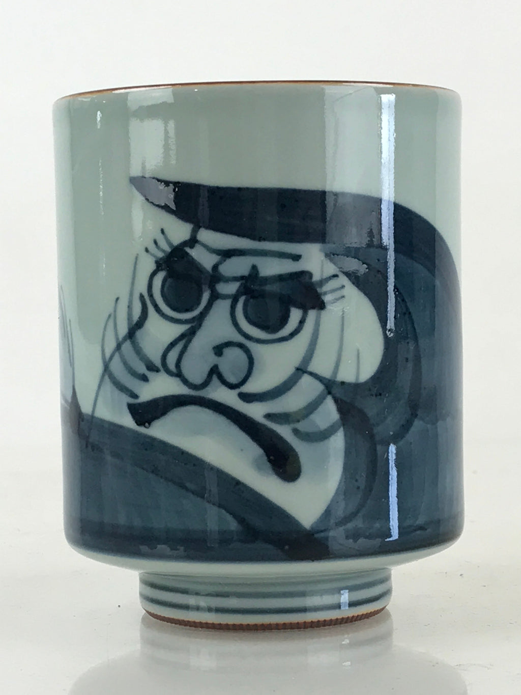 Japanese Porcelain Hasami Ware Teacup Yunomi Vtg Blue Sometsuke Daruma TC329