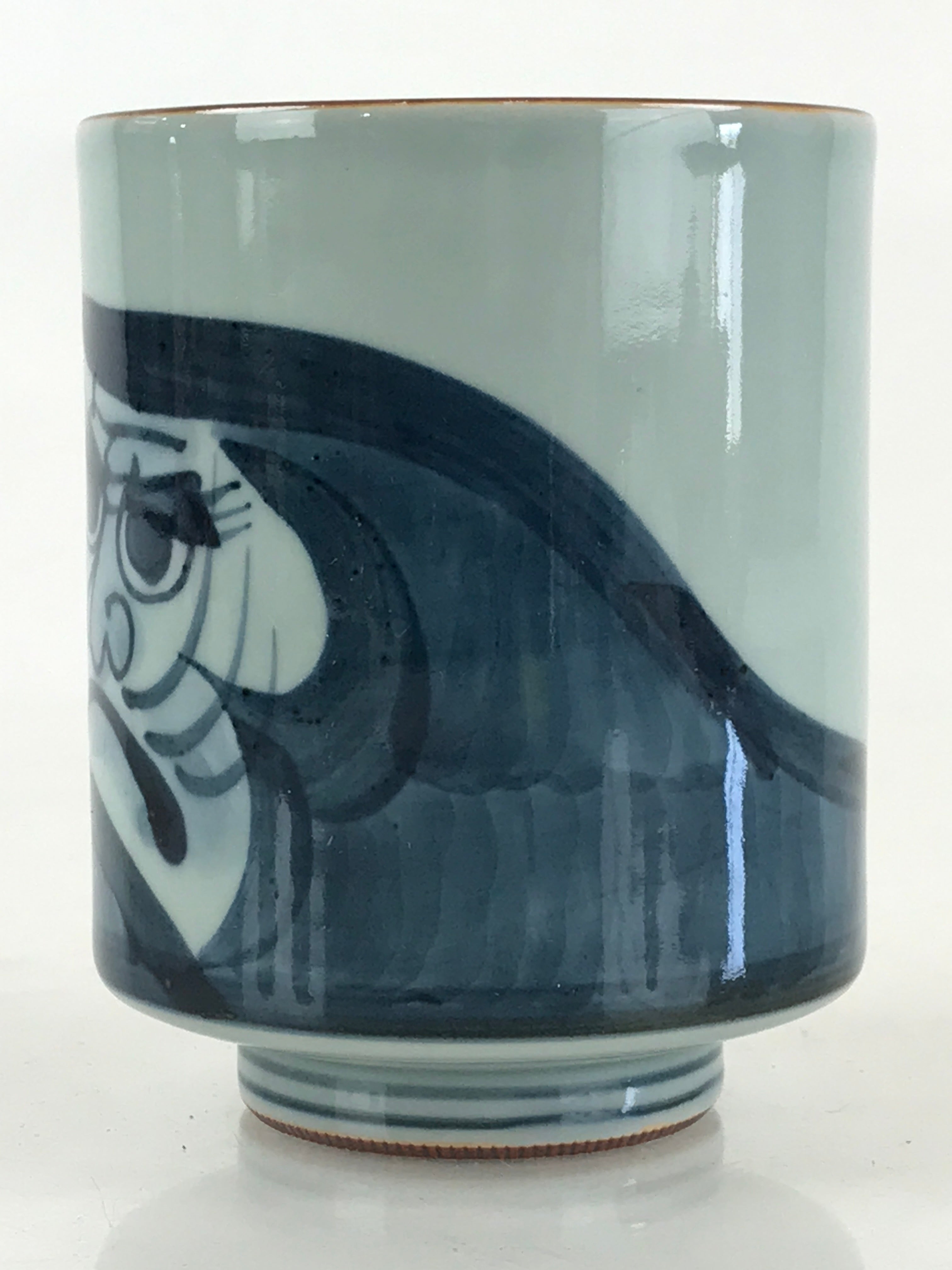 Japanese Porcelain Hasami Ware Teacup Yunomi Vtg Blue Sometsuke Daruma TC329
