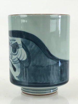 Japanese Porcelain Hasami Ware Teacup Yunomi Vtg Blue Sometsuke Daruma TC330