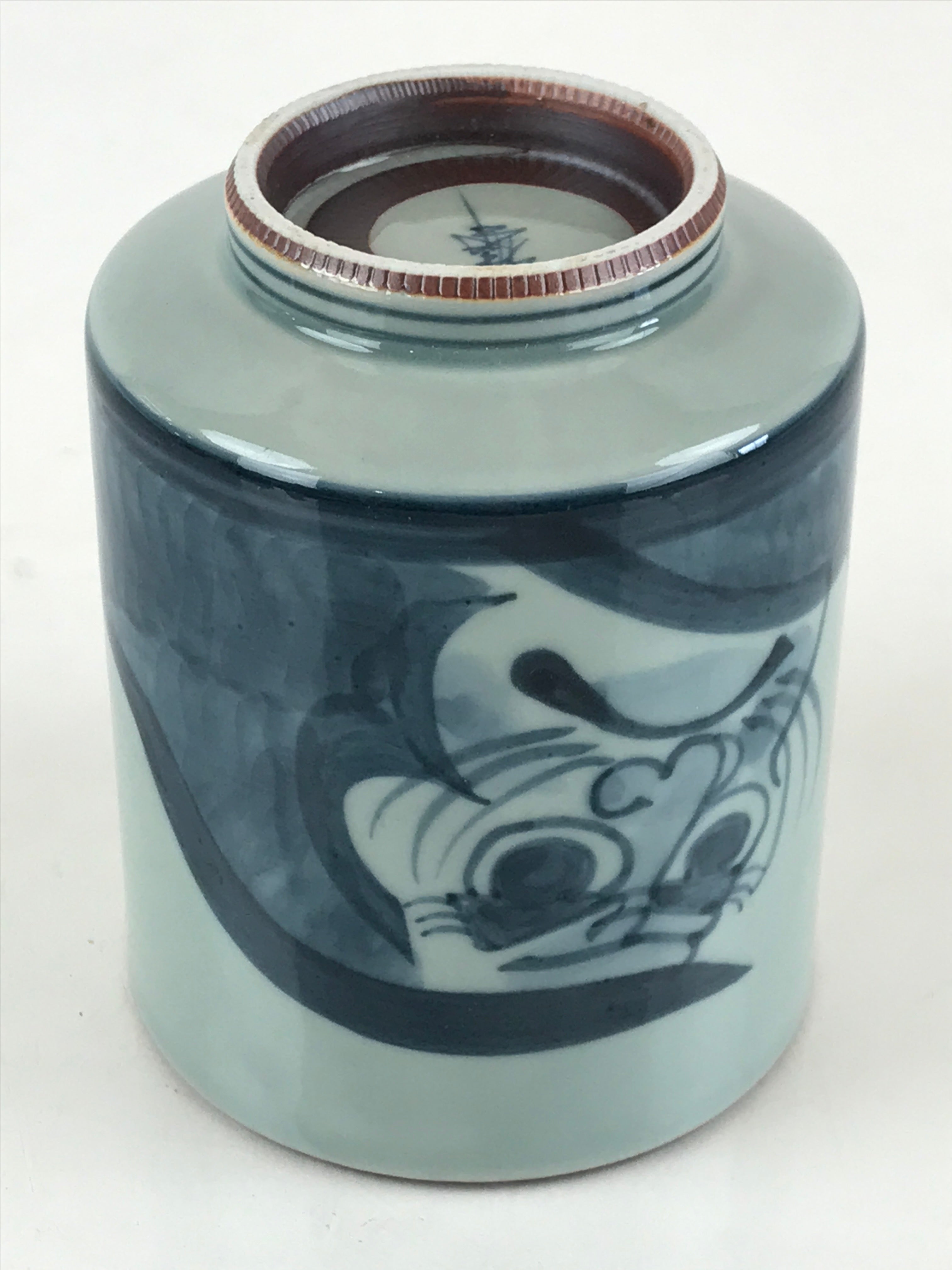 Japanese Porcelain Hasami Ware Teacup Yunomi Vtg Blue Sometsuke Daruma TC330