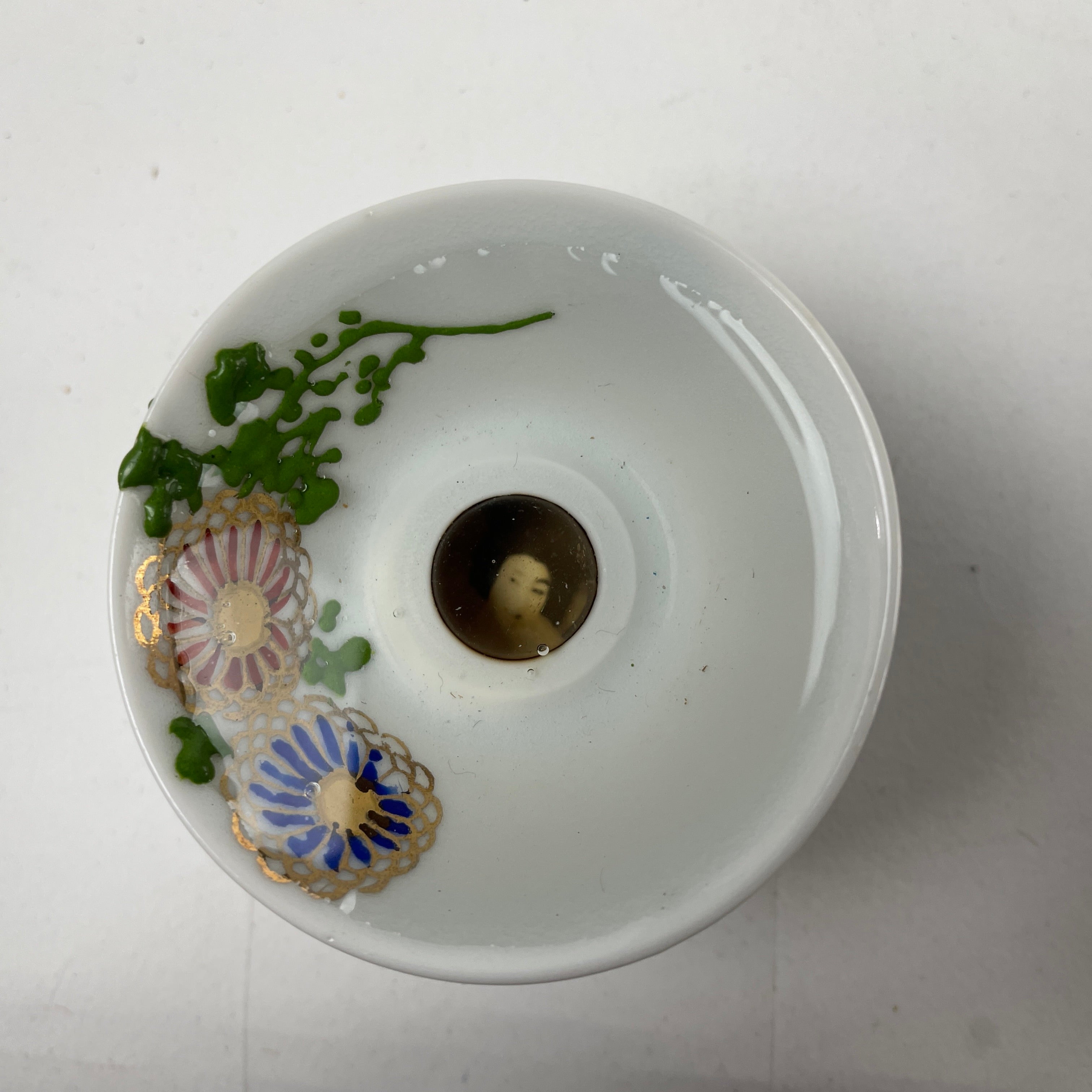 Japanese Porcelain Hidden Picture Sake Cup Geisha Kiyomizu Guinomi Sakazuki G46