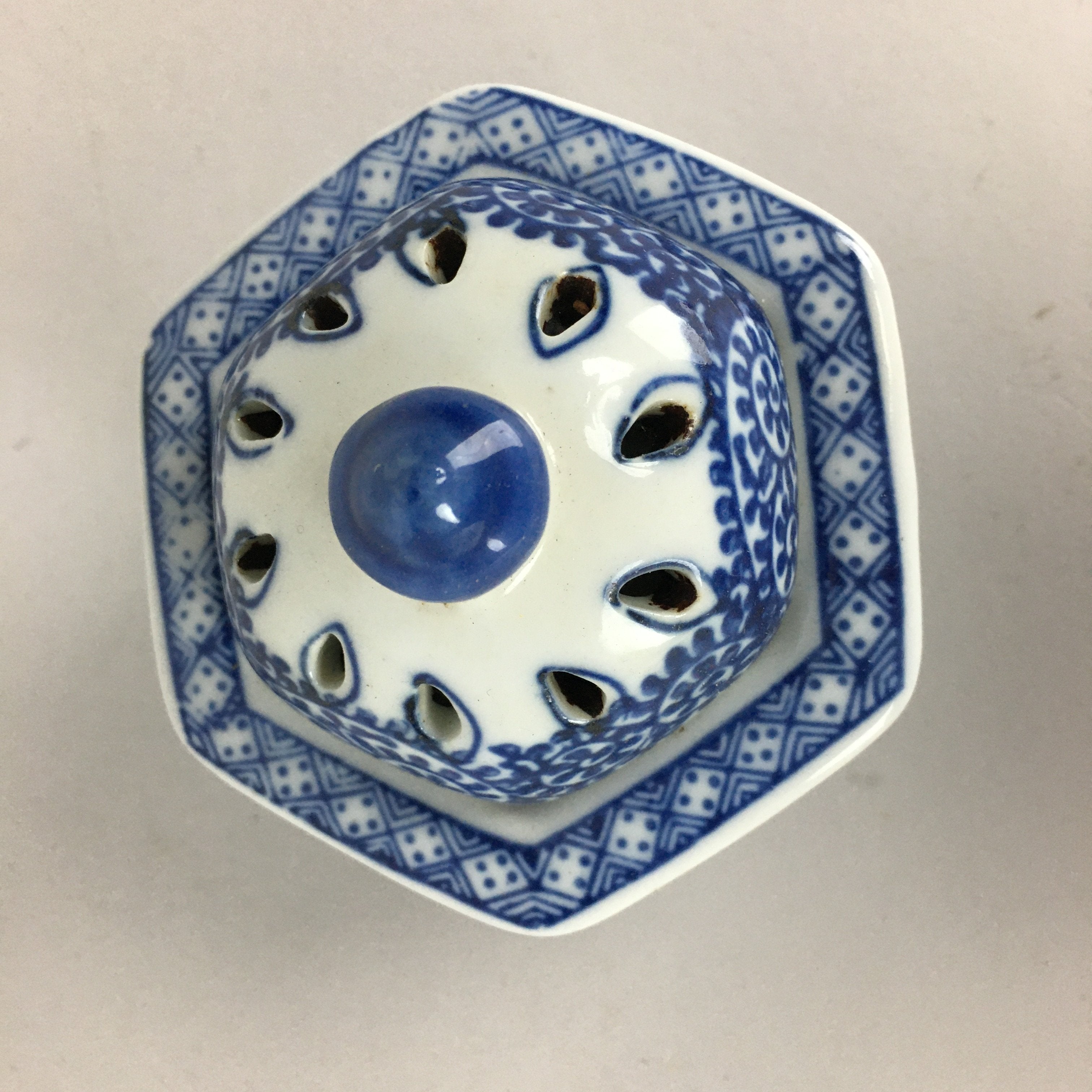 Japanese Porcelain Incense Burner Vtg Sometsuke Koro White Bule BU390