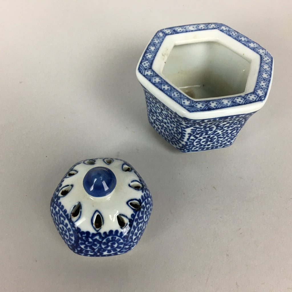 Japanese Porcelain Incense Burner Vtg Sometsuke Koro White Bule BU390