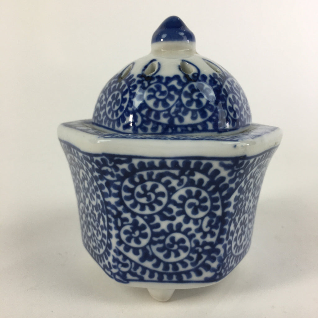 Japanese Porcelain Incense Burner Vtg Sometsuke Koro White Bule BU390