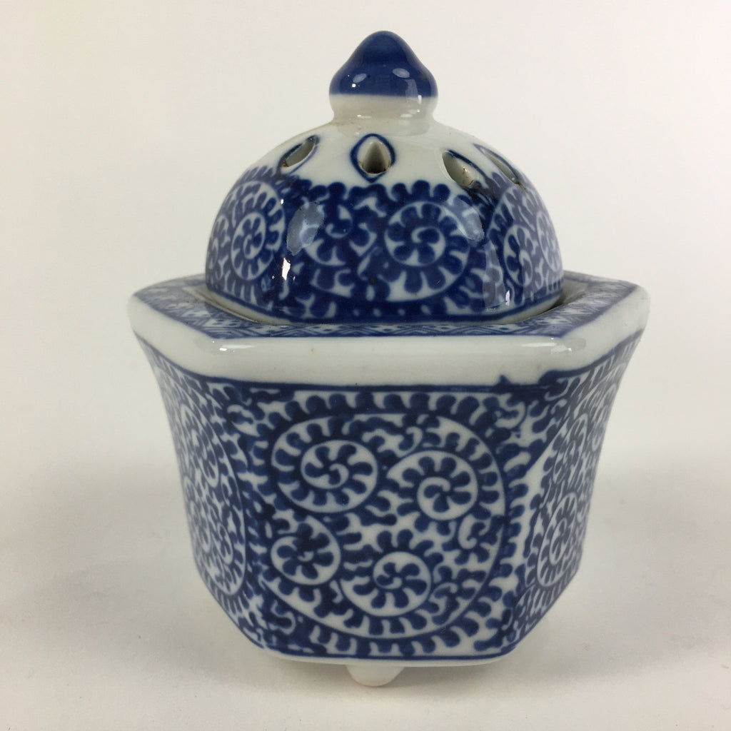 Japanese Porcelain Incense Burner Vtg Sometsuke Koro White Bule BU390
