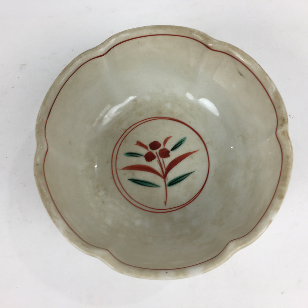 Japanese Porcelain Kaede Kiln Large Bowl Vtg Pottery White Red Obachi PP771