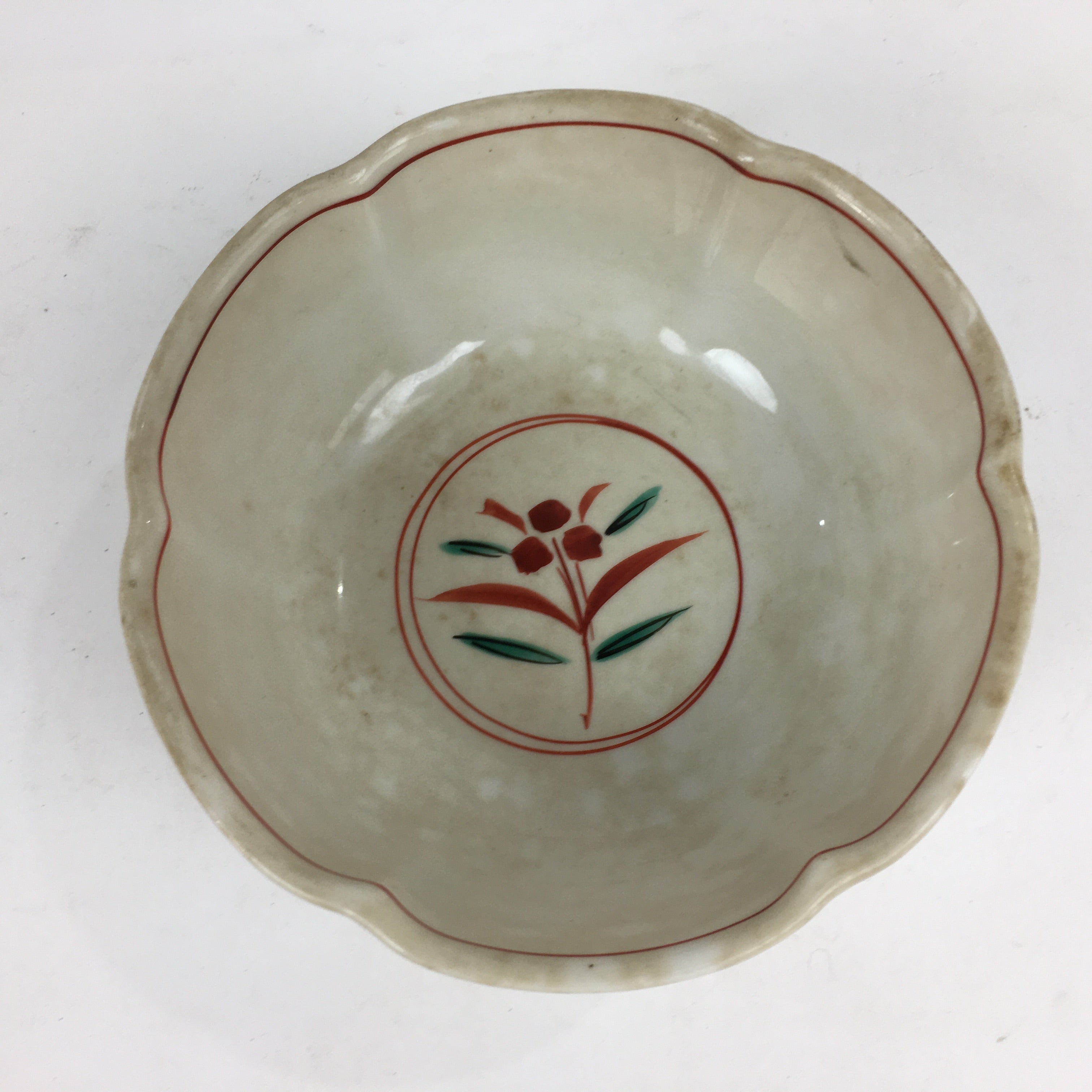Japanese Porcelain Kaede Kiln Large Bowl Vtg Pottery White Red Obachi PP771