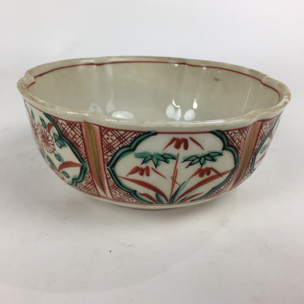 Japanese Porcelain Kaede Kiln Large Bowl Vtg Pottery White Red Obachi PP771