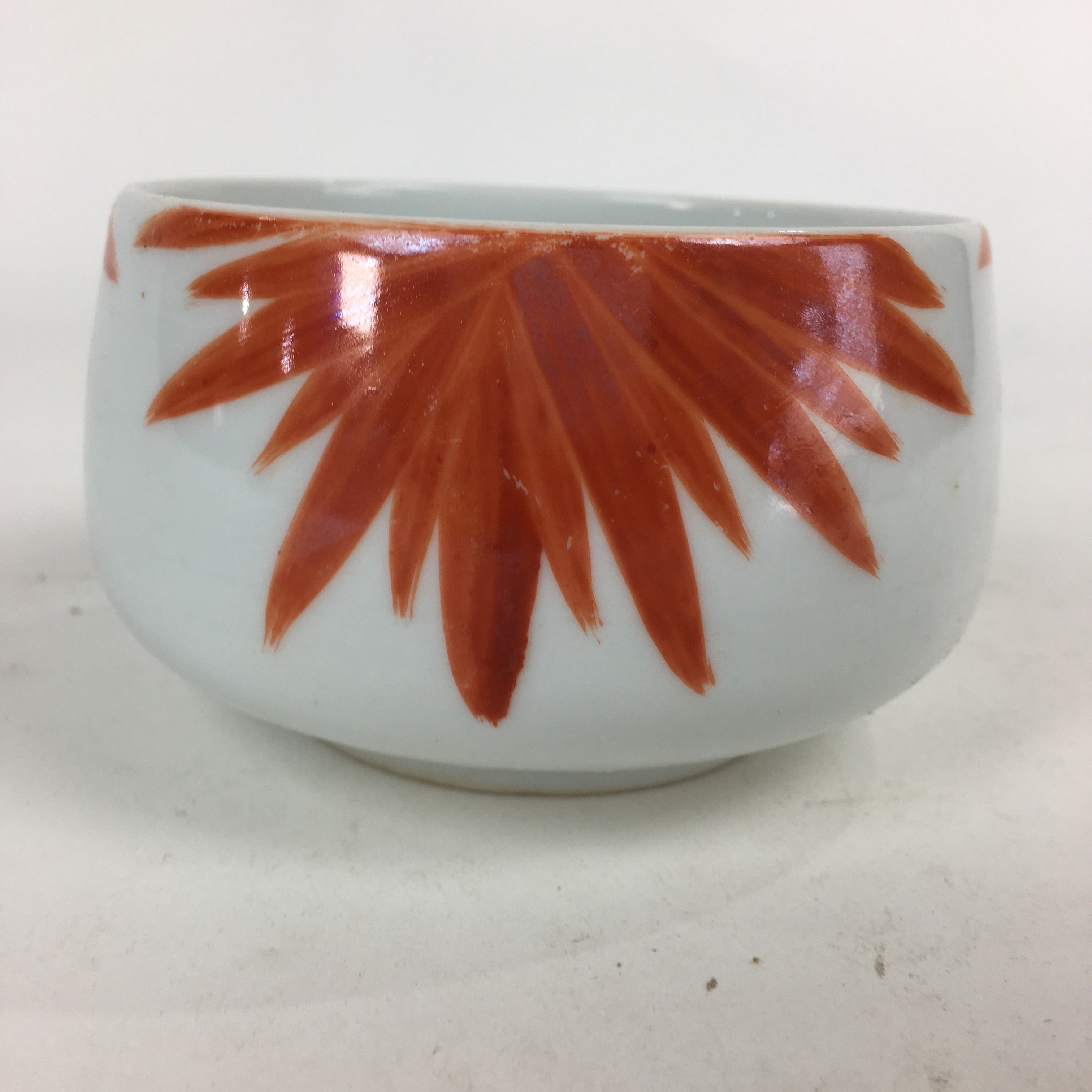 Japanese Porcelain Kouzan Kiln Teacup Yunomi Vtg Pottery White Red Sencha TC254
