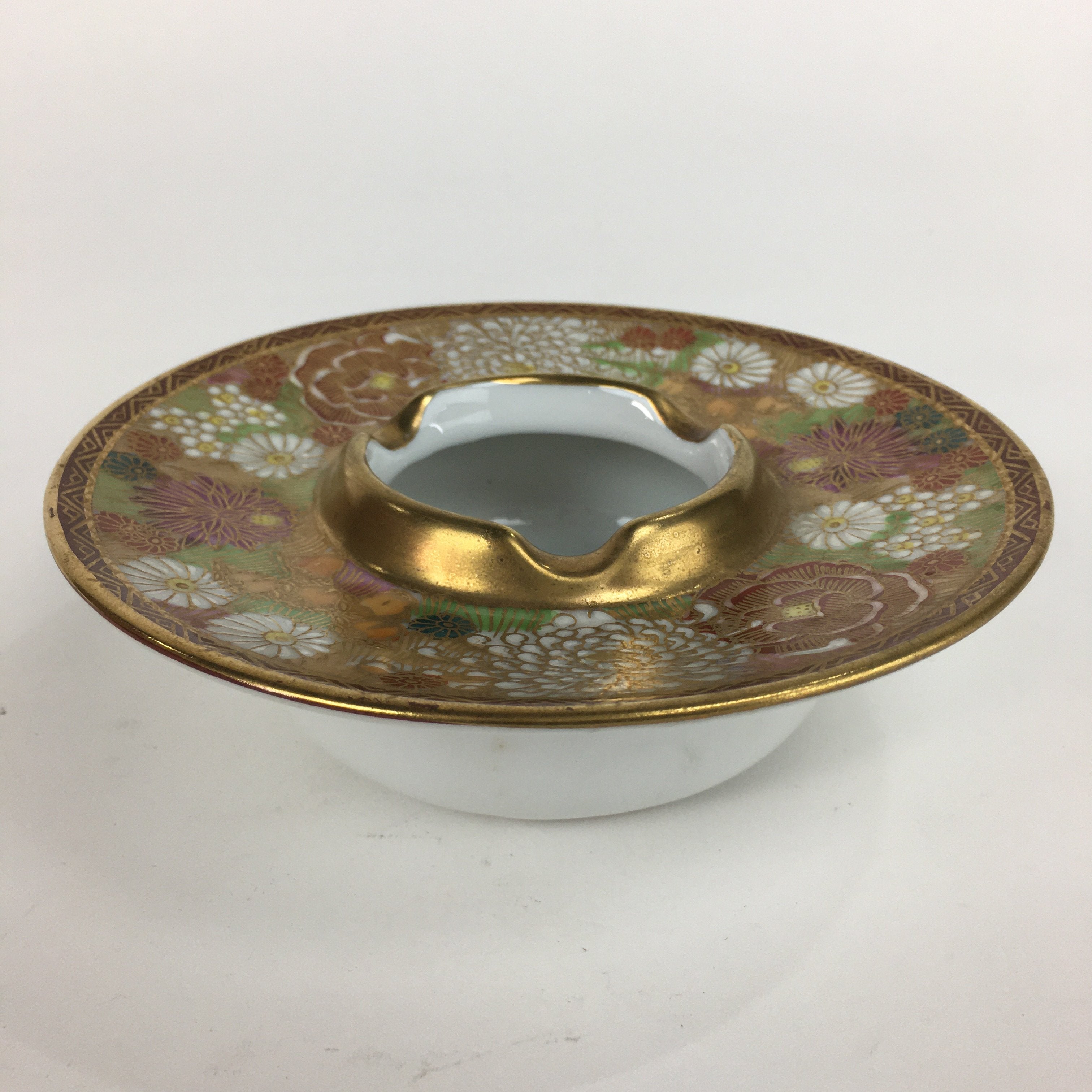 Japanese Porcelain Kutani Ware Ashtray Vtg Haizara Golden Flower Pattern PP509