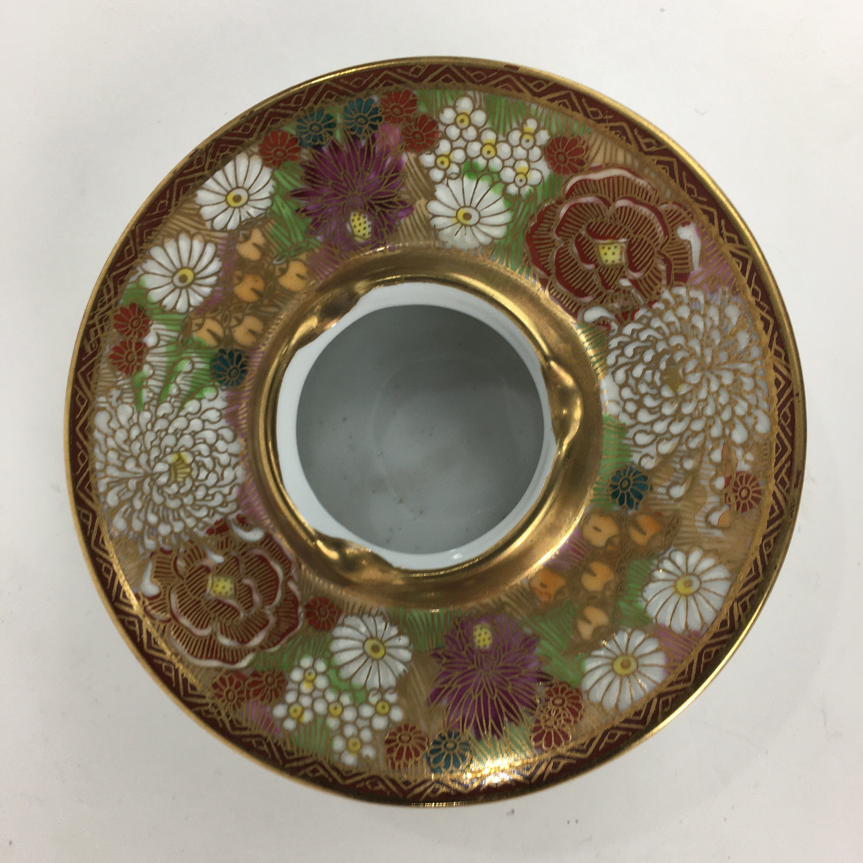 Japanese Porcelain Kutani Ware Ashtray Vtg Haizara Golden Flower Pattern PP509