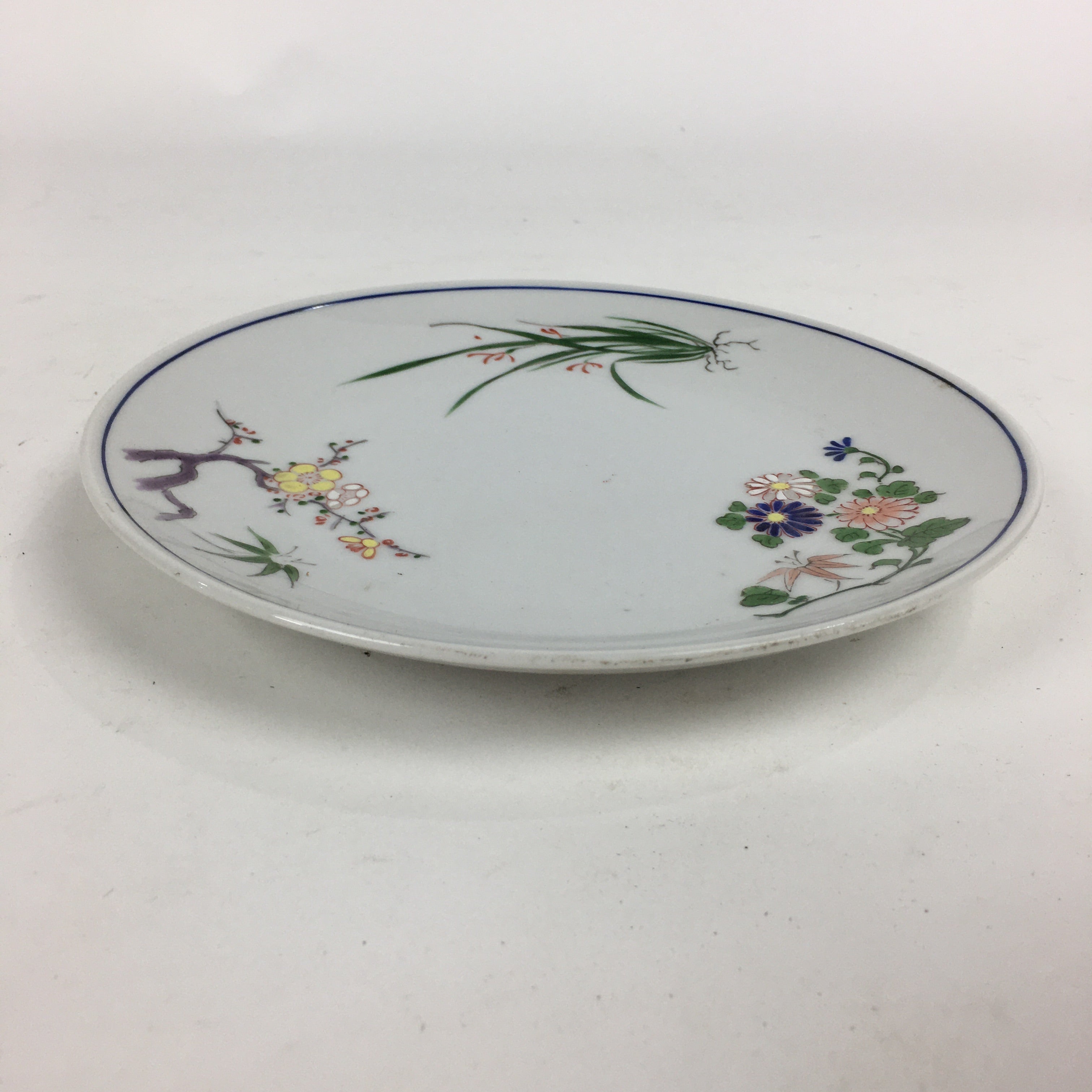 Japanese Porcelain Kutani Ware Plate Vtg White Flower Design Round Sara PP767