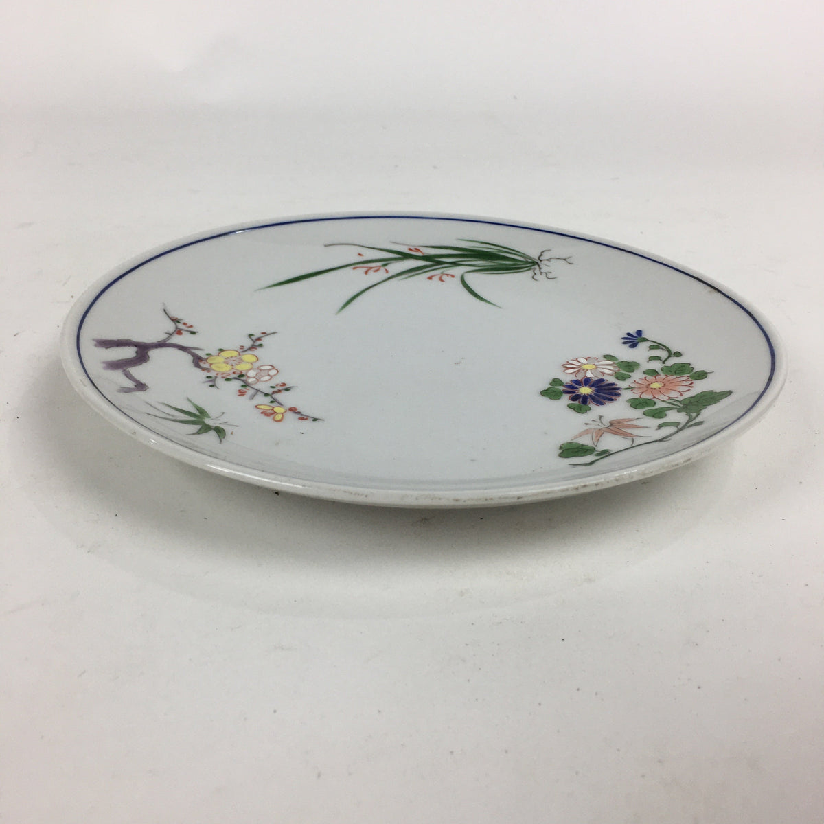 Japanese Porcelain Kutani Ware Plate Vtg White Flower Design Round Sara PP767