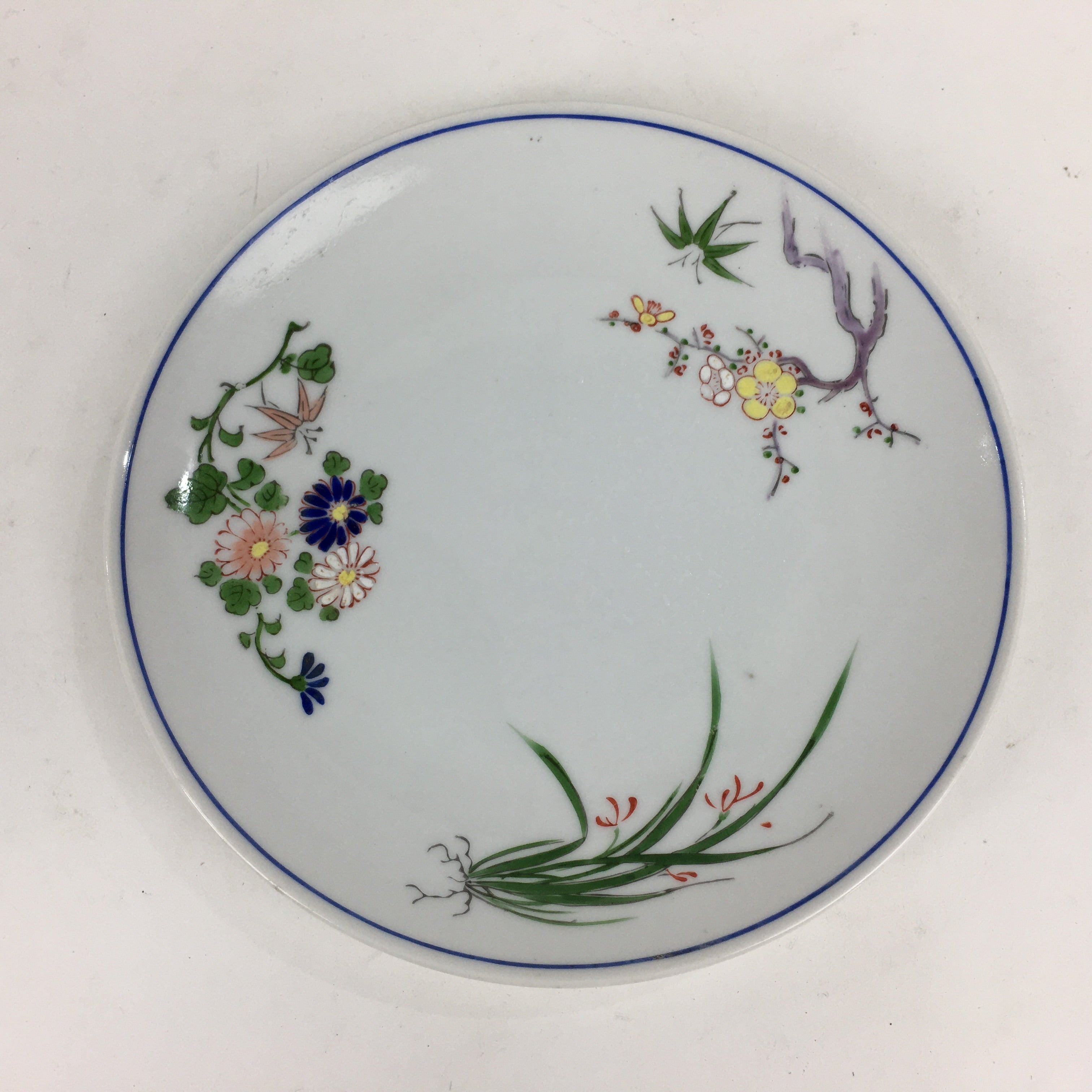 Japanese Porcelain Kutani Ware Plate Vtg White Flower Design Round Sara PP768