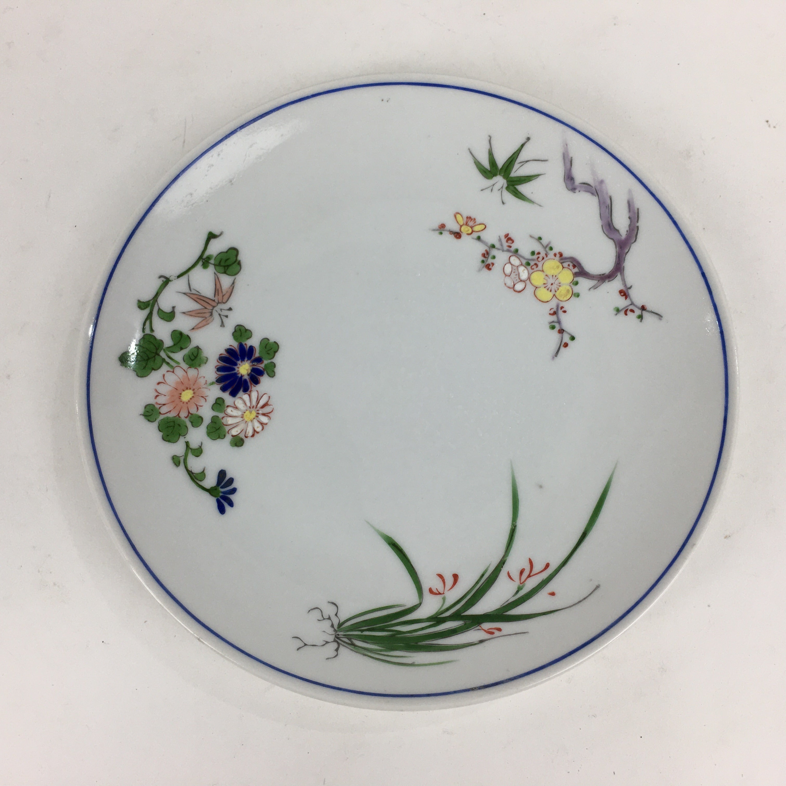 Japanese Porcelain Kutani Ware Plate Vtg White Flower Design Round Sara PP768