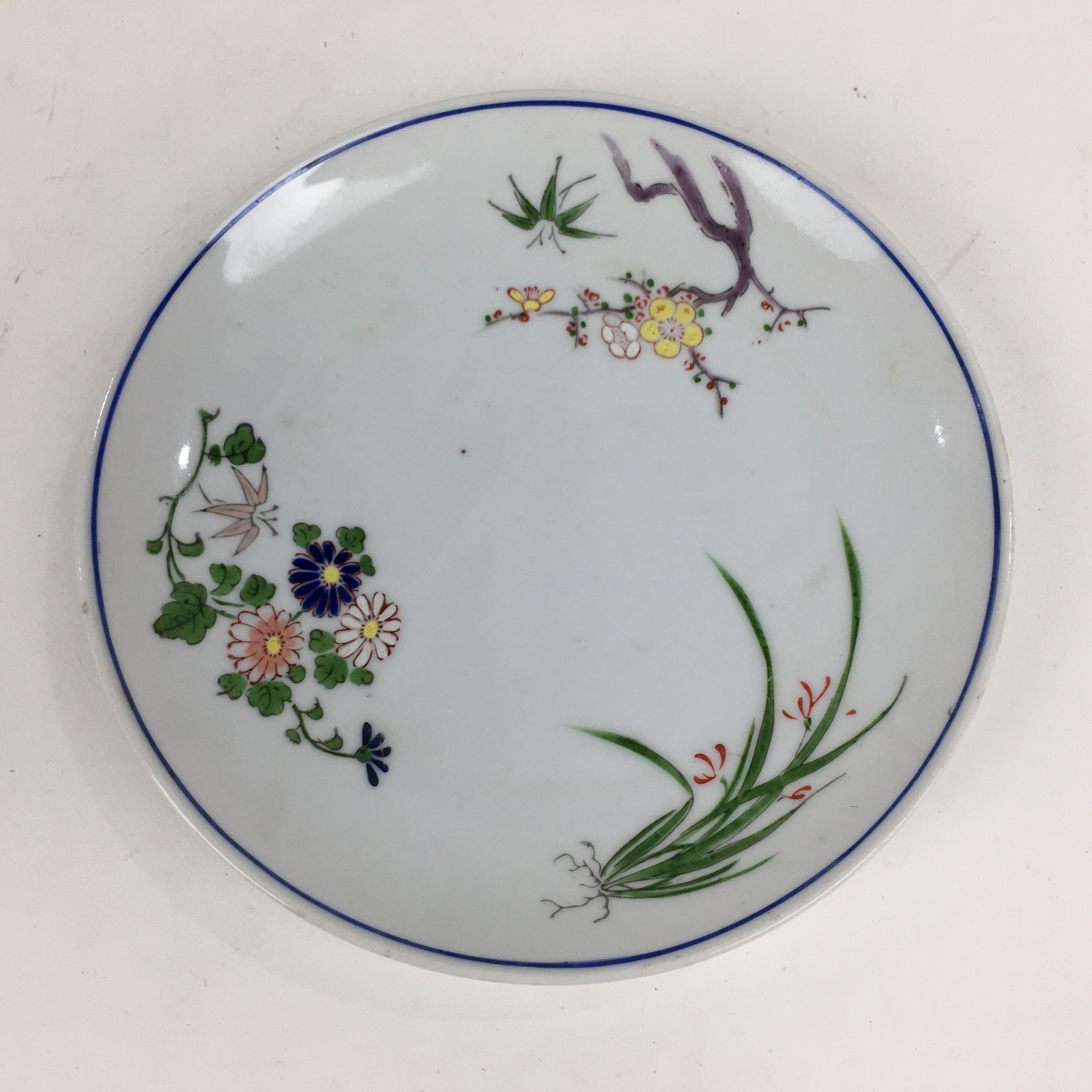 Japanese Porcelain Kutani Ware Plate Vtg White Flower Design Round Sara PP769