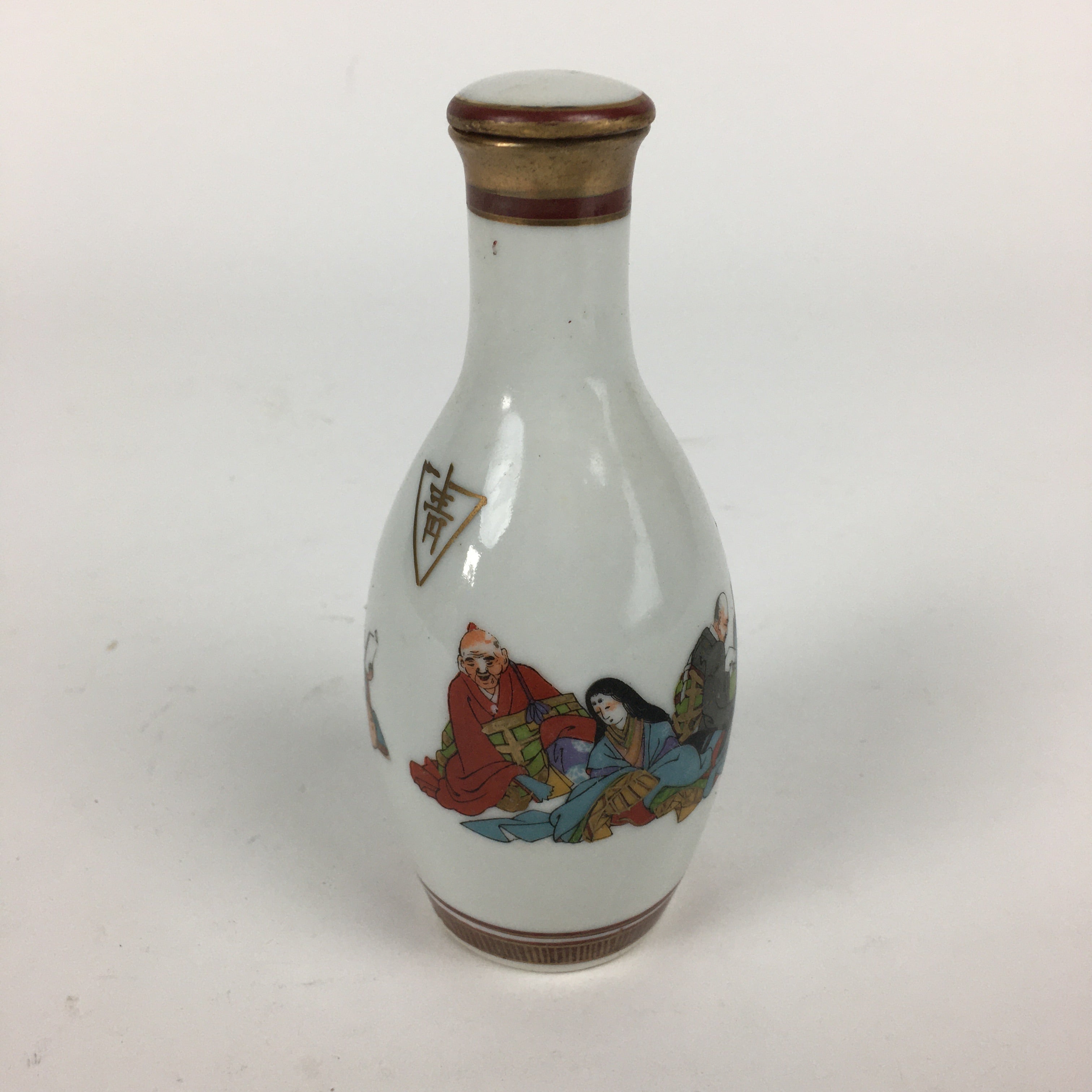 Japanese Porcelain Kutani Ware Sake Bottle Vtg Lidded Tokkuri Heian TS318