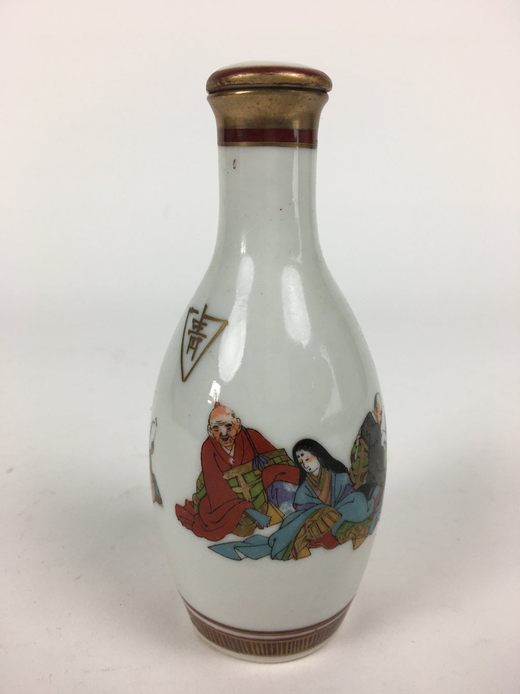 Japanese Porcelain Kutani Ware Sake Bottle Vtg Lidded Tokkuri Heian TS318