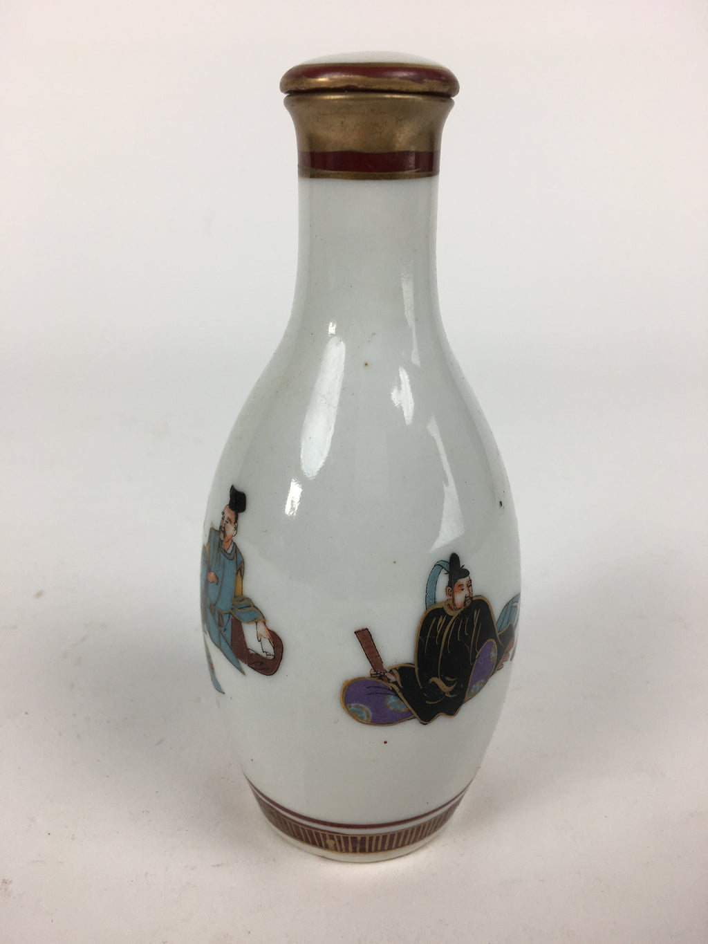 Japanese Porcelain Kutani Ware Sake Bottle Vtg Lidded Tokkuri Heian TS318