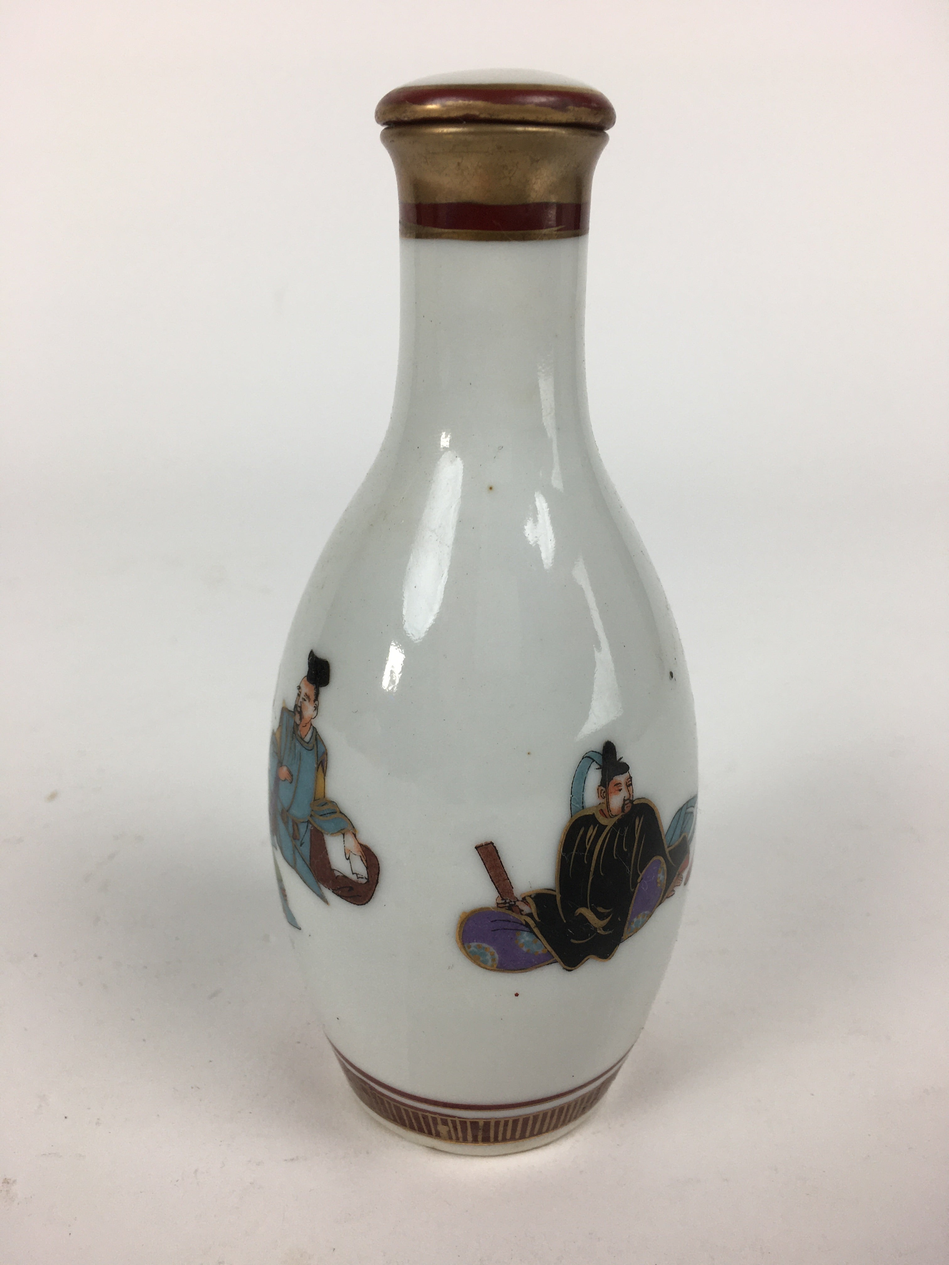 Japanese Porcelain Kutani Ware Sake Bottle Vtg Lidded Tokkuri Heian TS318