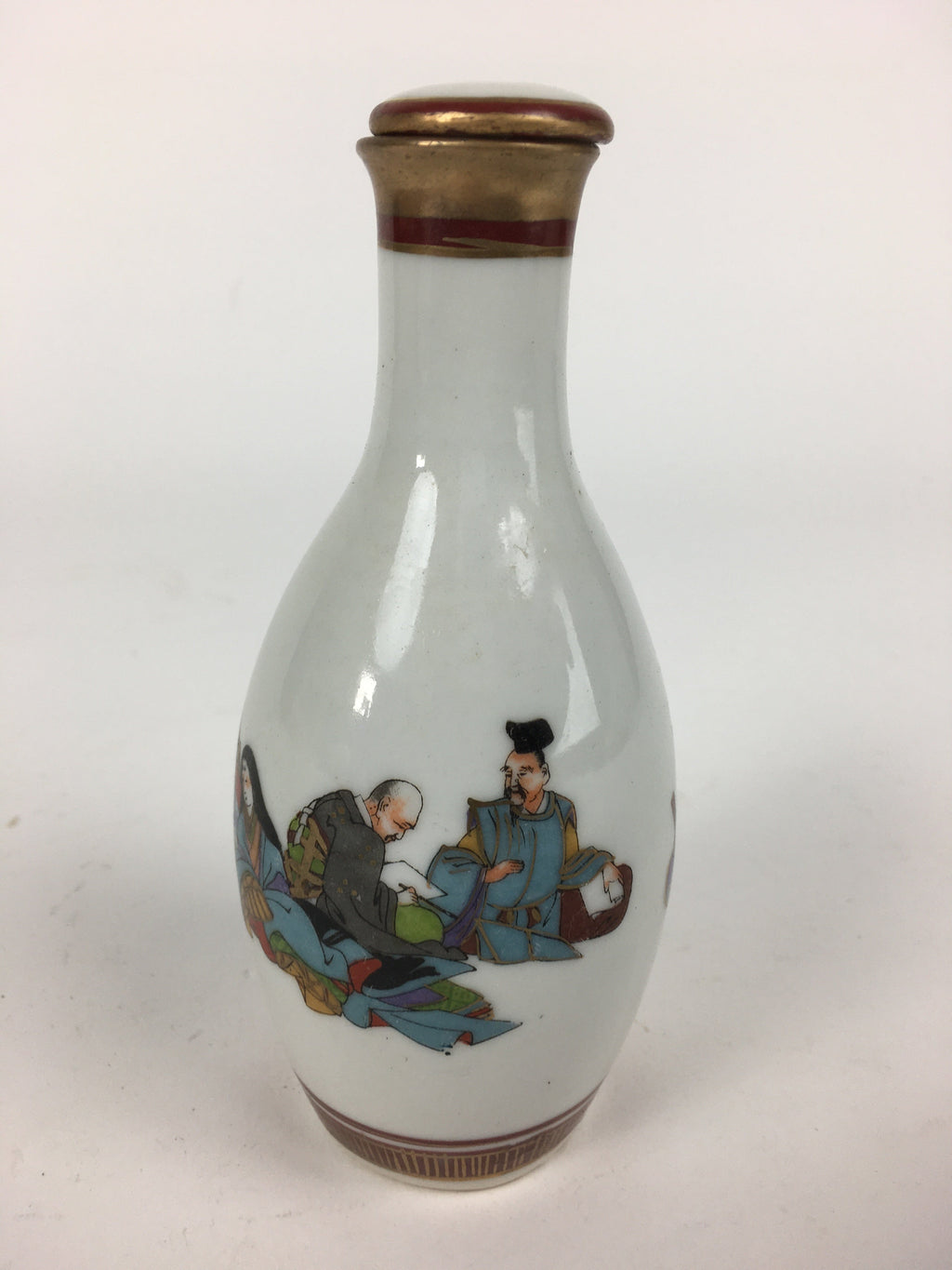 Japanese Porcelain Kutani Ware Sake Bottle Vtg Lidded Tokkuri Heian TS318