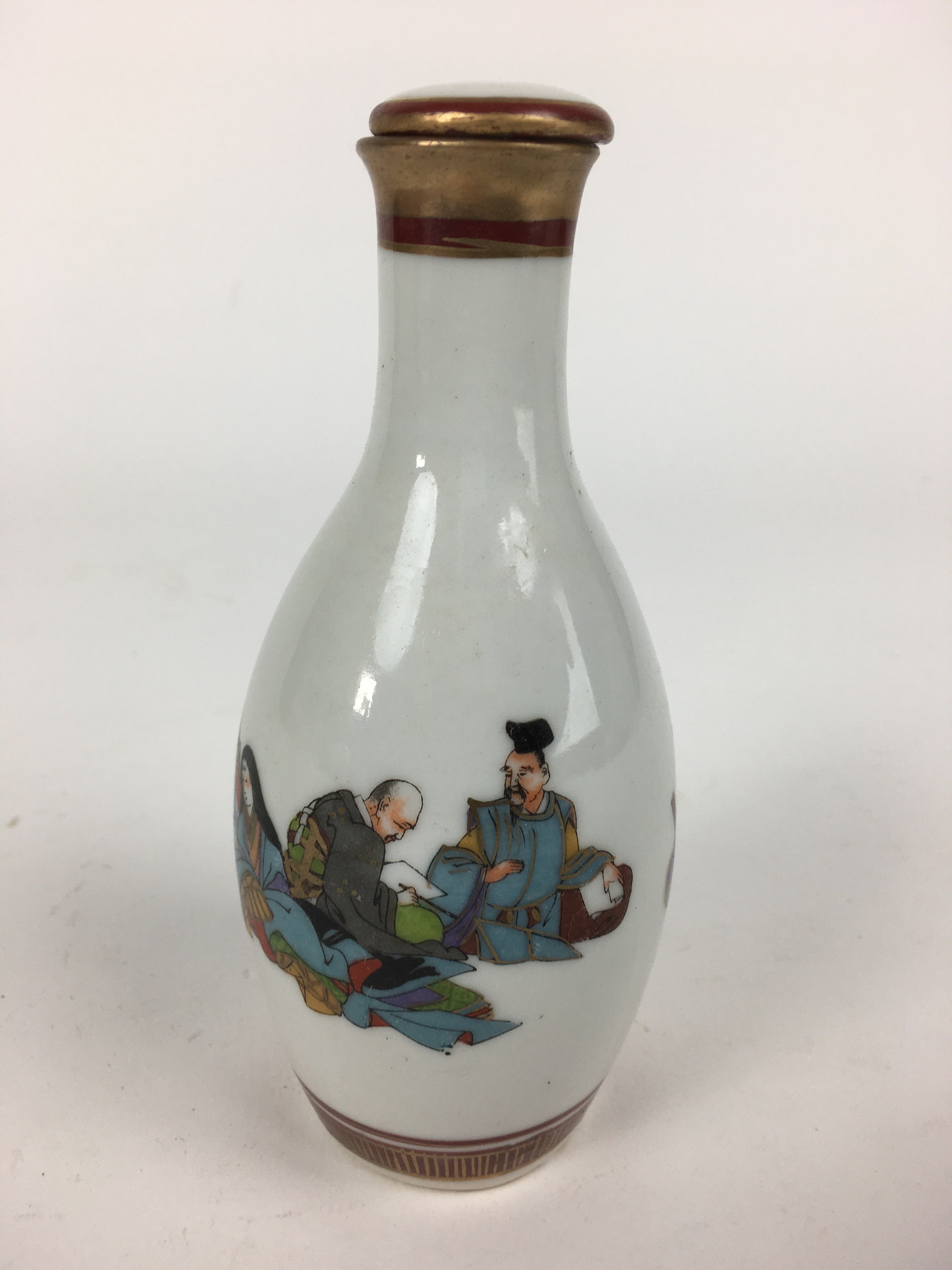 Japanese Porcelain Kutani Ware Sake Bottle Vtg Lidded Tokkuri Heian TS318