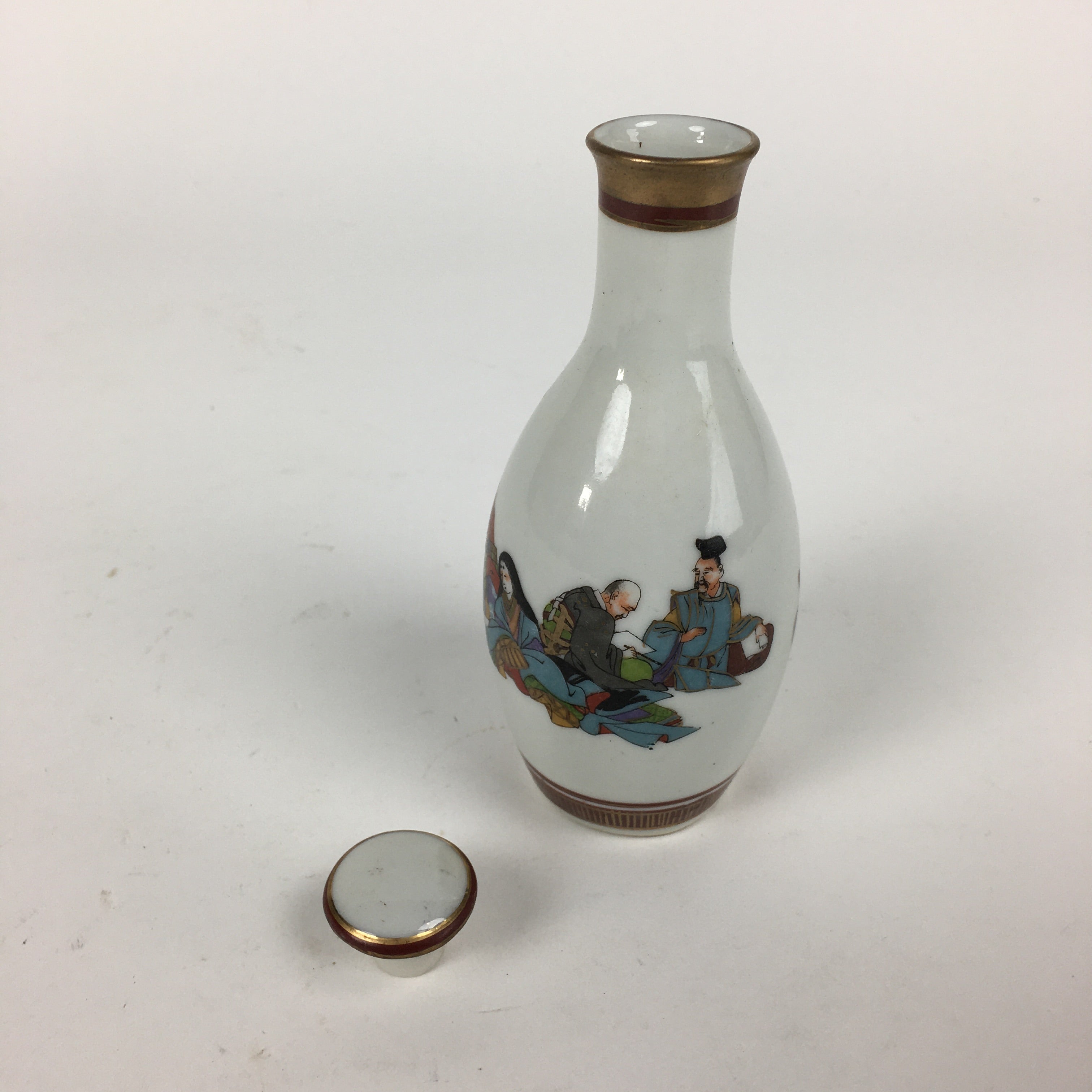 Japanese Porcelain Kutani Ware Sake Bottle Vtg Lidded Tokkuri Heian TS318